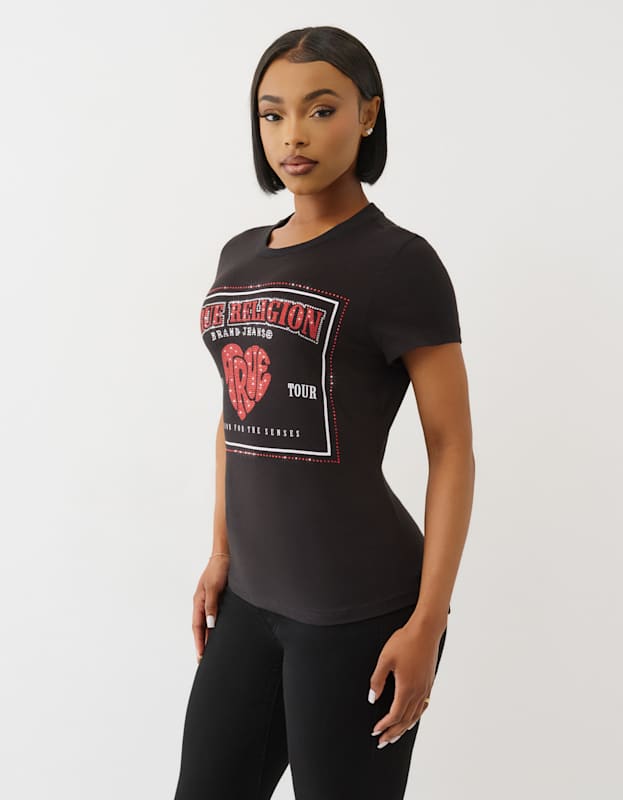 True Religion Crystal Srs Logo Crew Tee Jet Black
