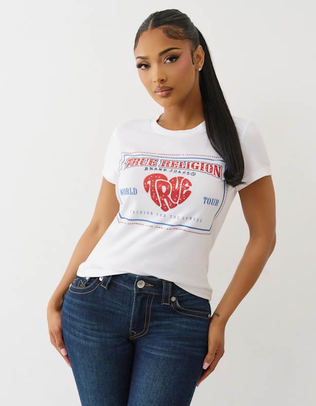True Religion Crystal Srs Logo Crew Tee Optic White