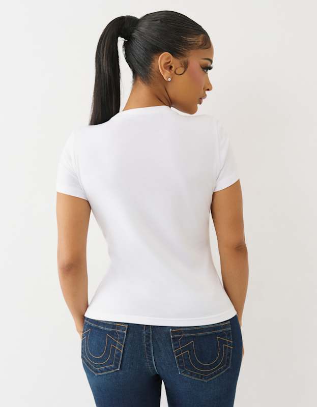 True Religion Crystal Srs Logo Crew Tee Optic White