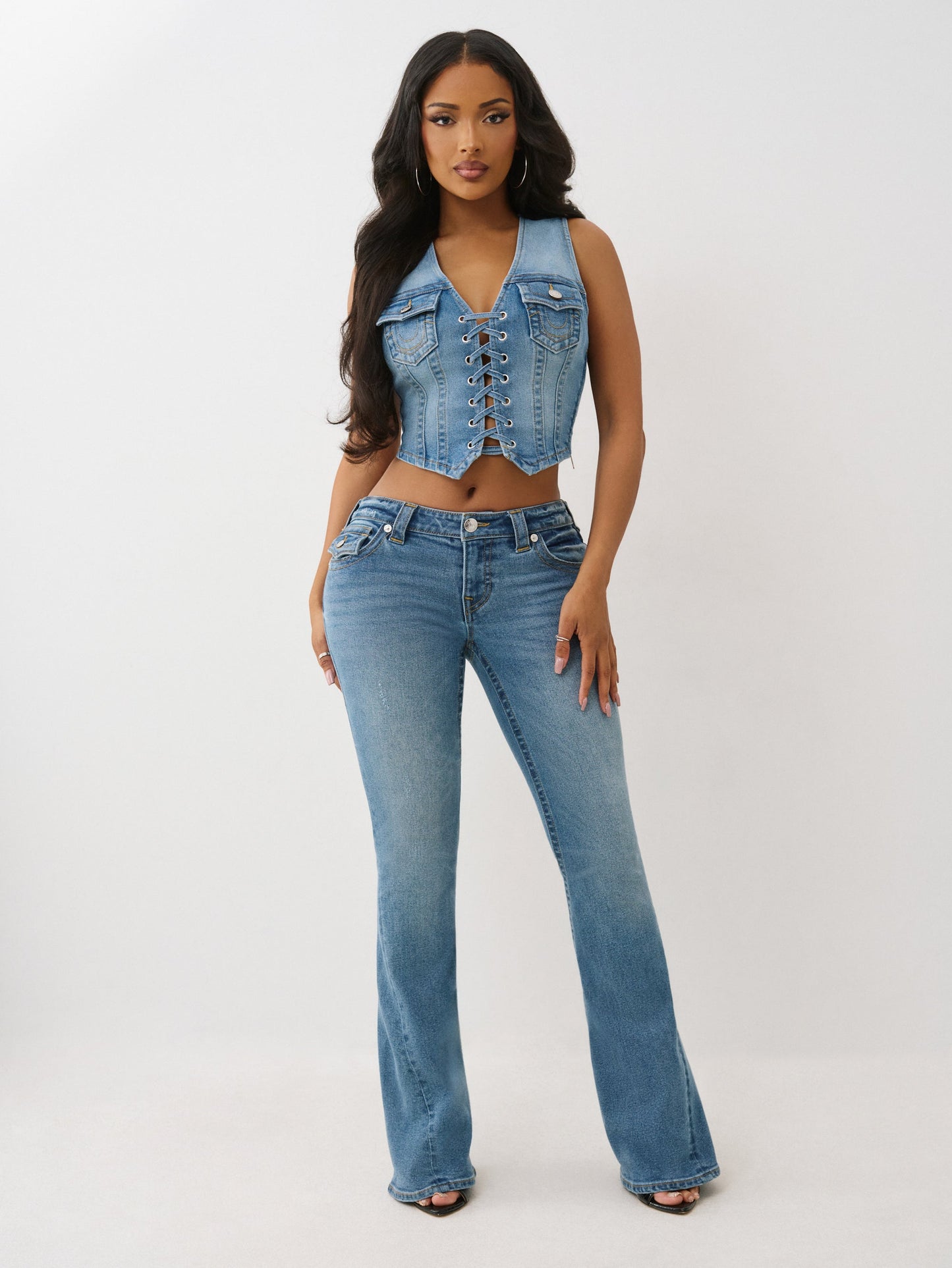 True Religion Top Lace Up Denim Melody Line