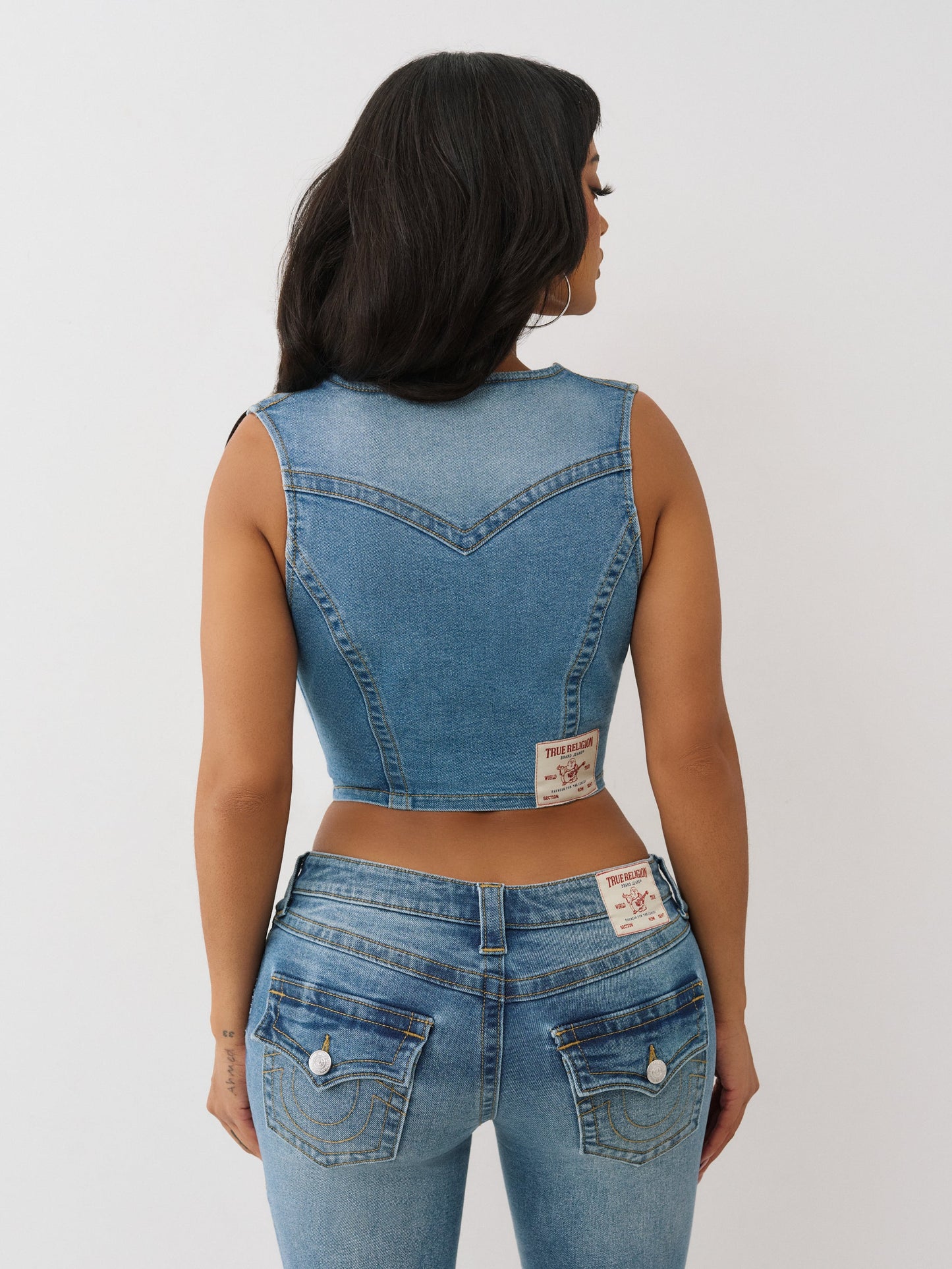 True Religion Top Lace Up Denim Melody Line