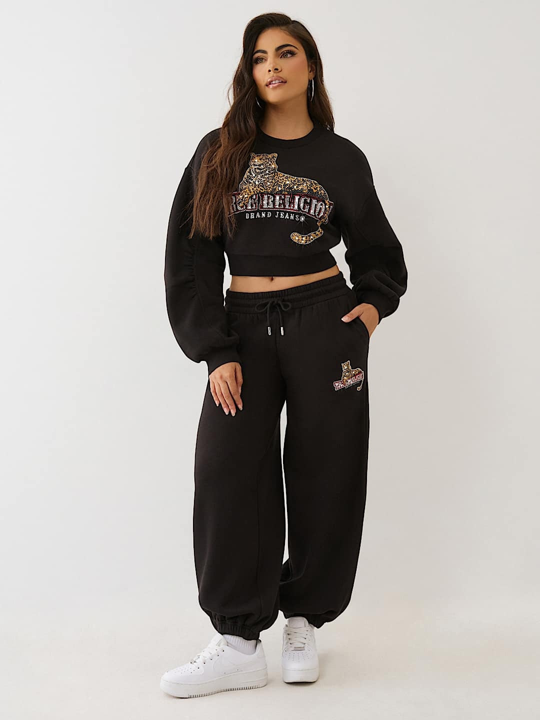 True Religion Jogger Crystals Leopard  Jet Black