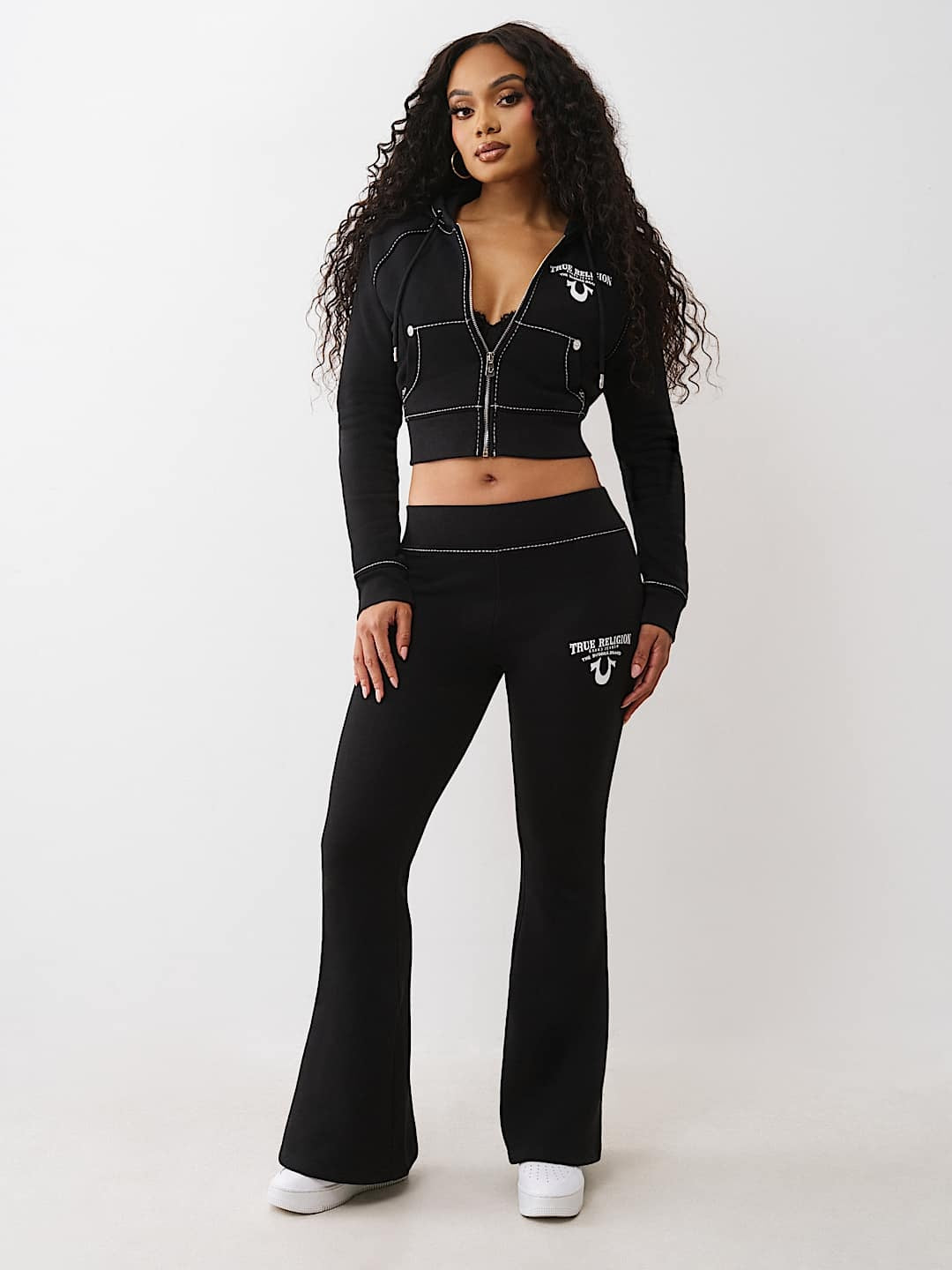 True Religion Hoodie Crystal Wing Shrunken Hood Jet Black