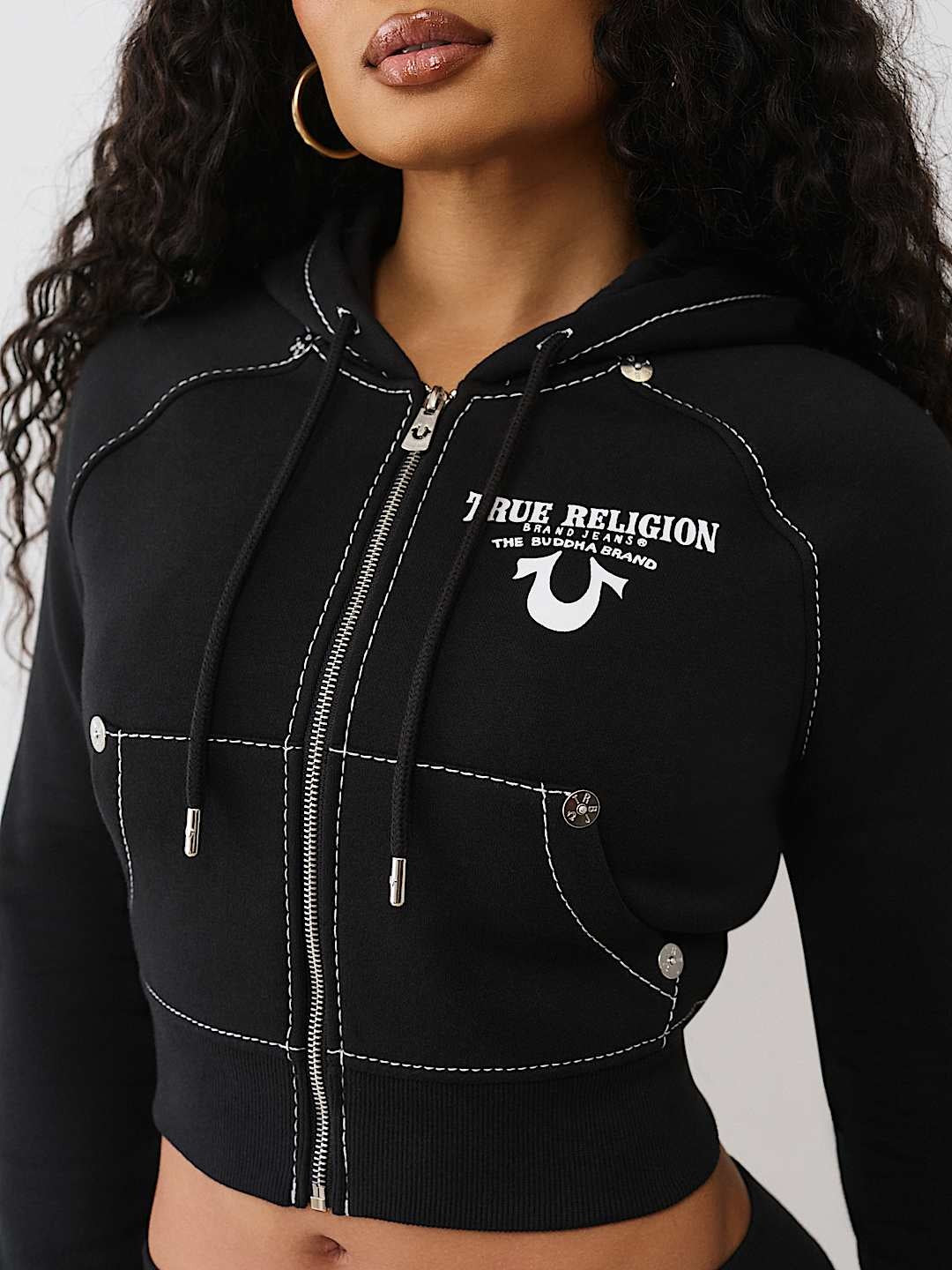 True Religion Hoodie Crystal Wing Shrunken Hood Jet Black