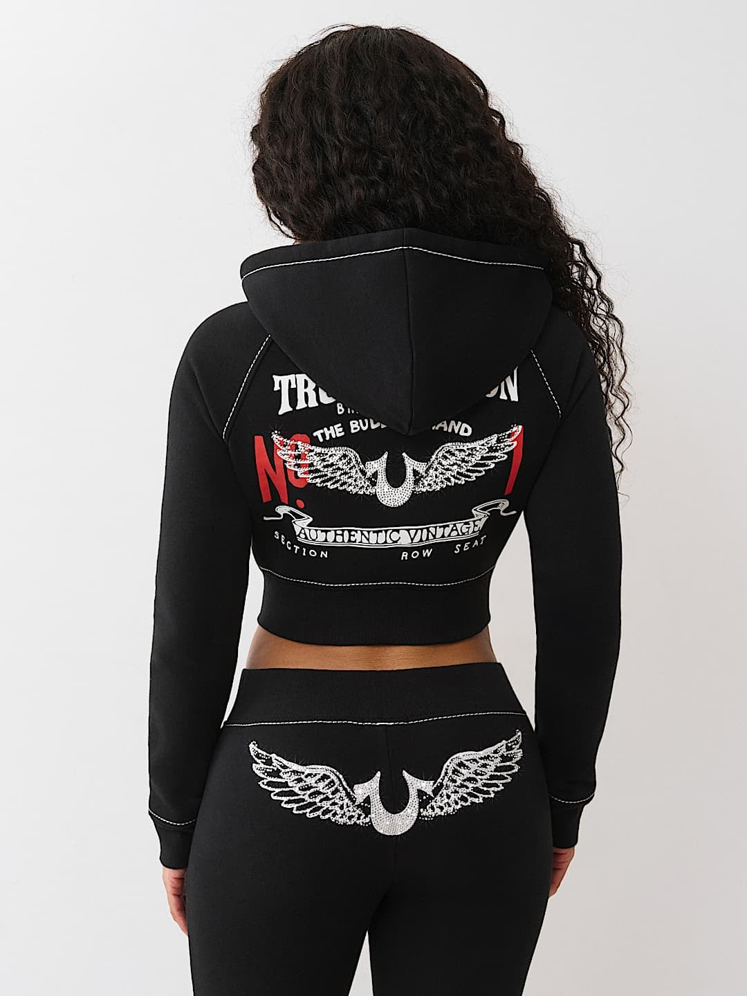 True Religion Hoodie Crystal Wing Shrunken Hood Jet Black