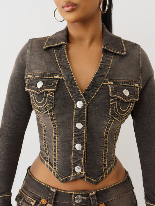 True Religion Denim Jacket Brown Denim Ls Super T Cocoa Crumble