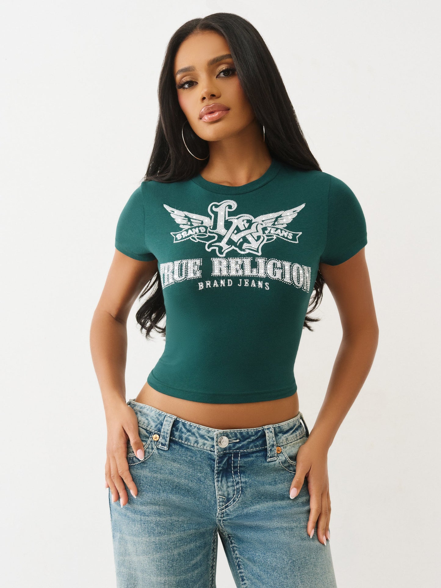 True Religion Wing Crystal Baby Tee Botanical Garden