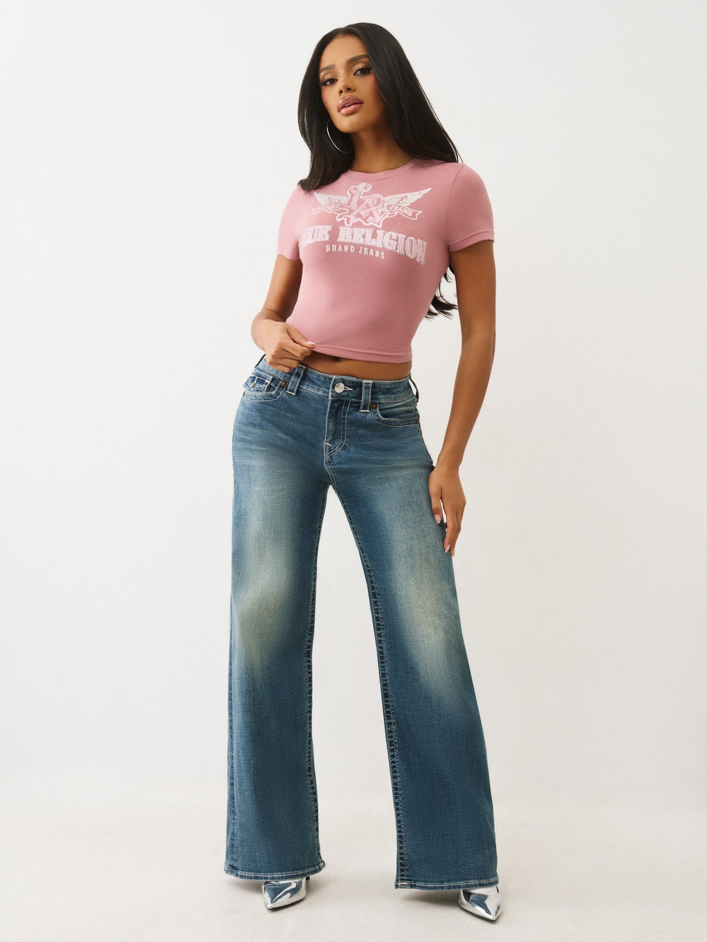 True Religion Wing Crystal Baby Tee Nostalgia Rose