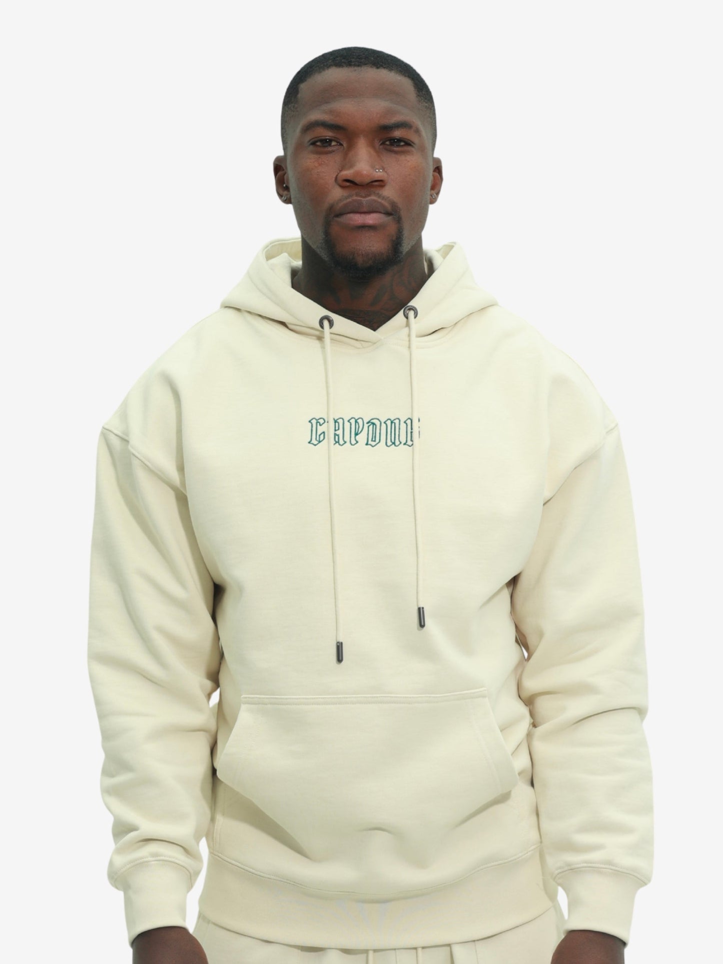 Capone Sweater Hooded Emroidered Back Print Beige-Green