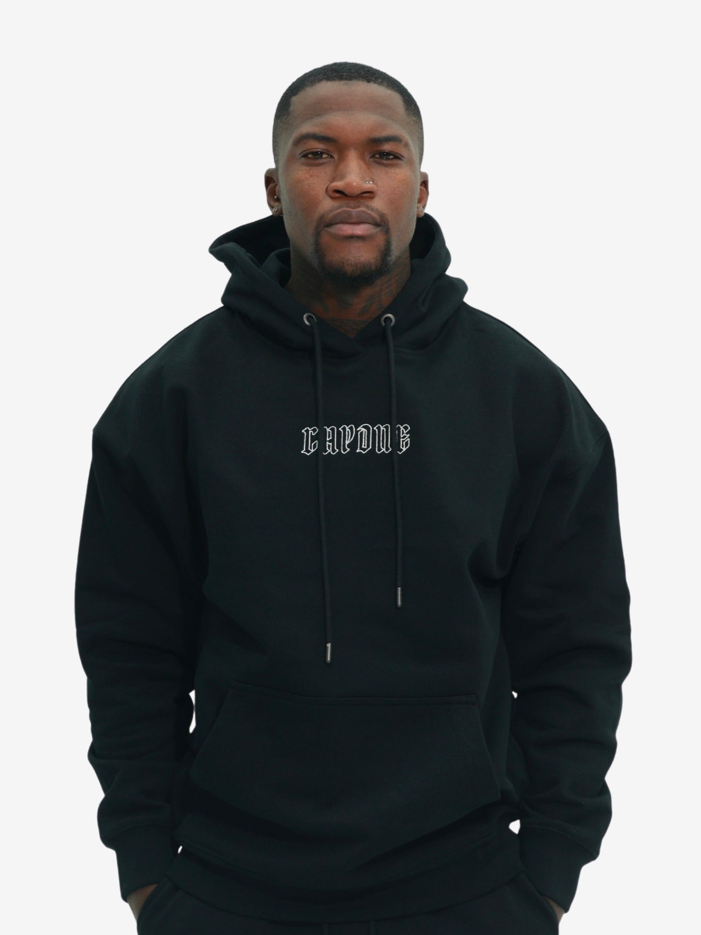 Capone Sweater Hooded Embroidered Back Print Black