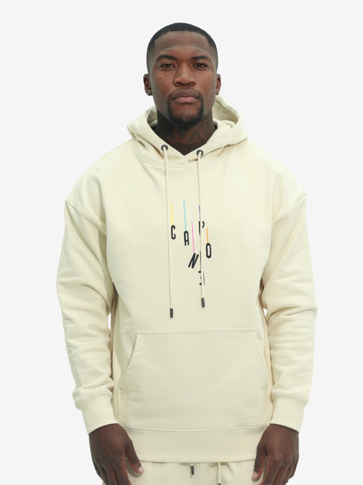 Capone Sweater Hooded Colourful Backprint Beige