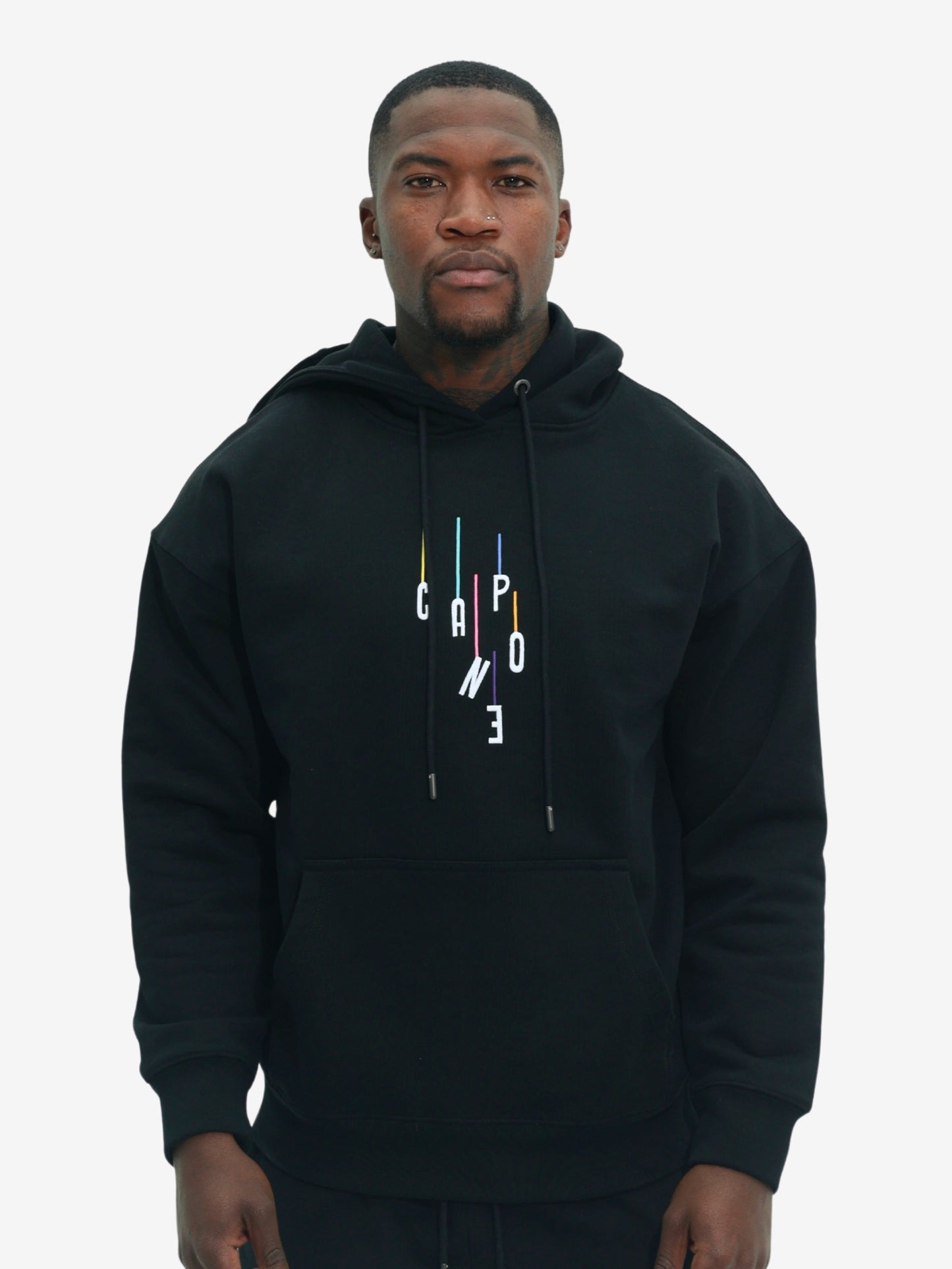 Capone Sweater Hooded Colourful Backprint Black