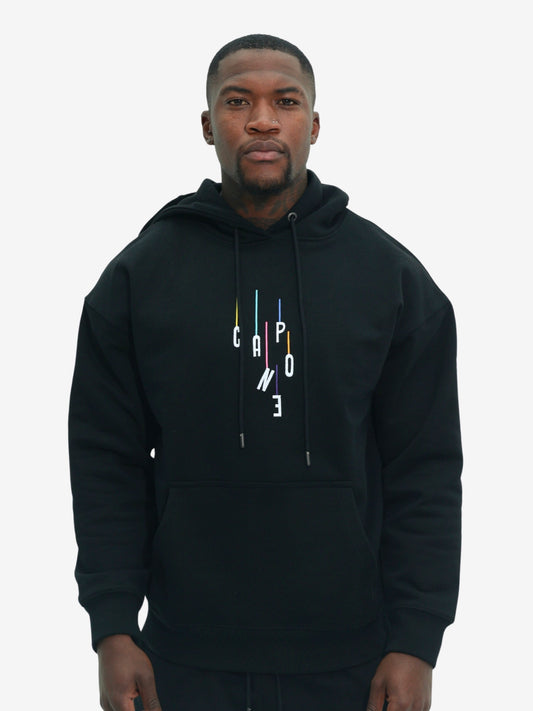 Capone Sweater Hooded Colourful Backprint Black