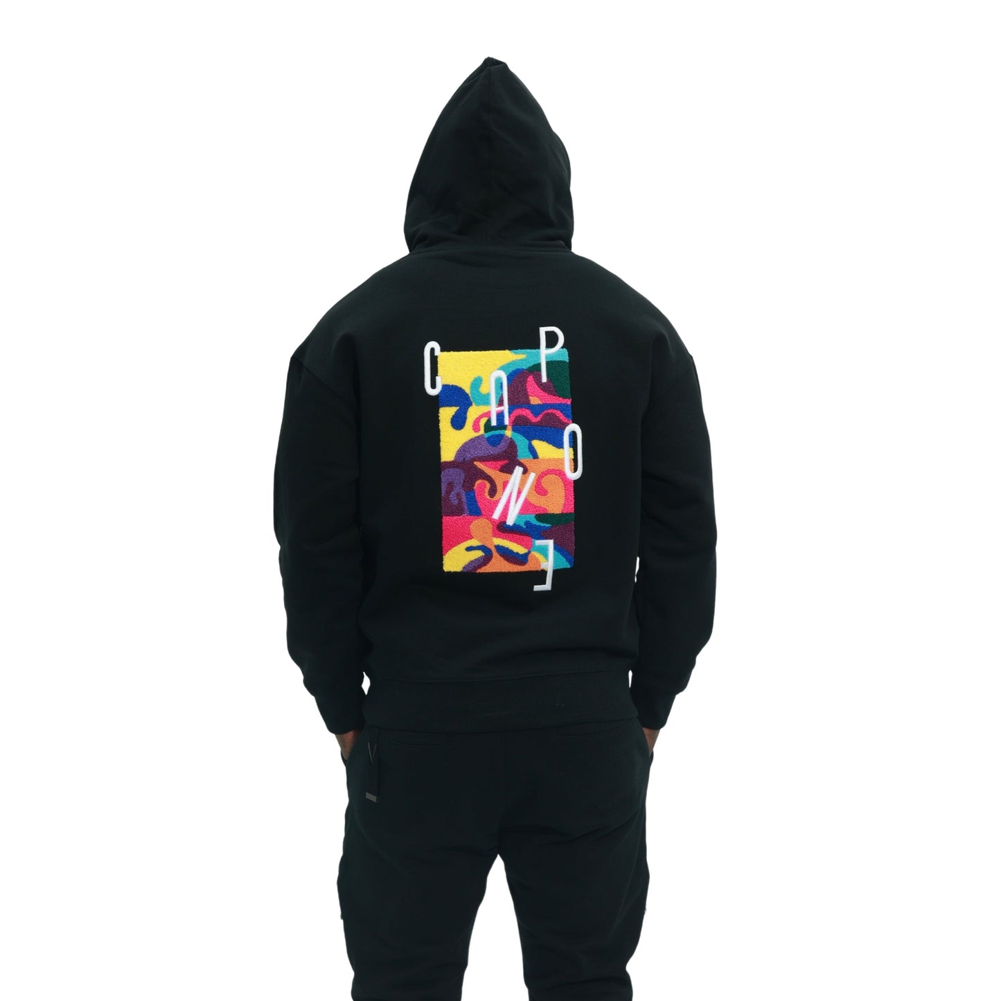 Capone Sweater Hooded Colourful Backprint Black