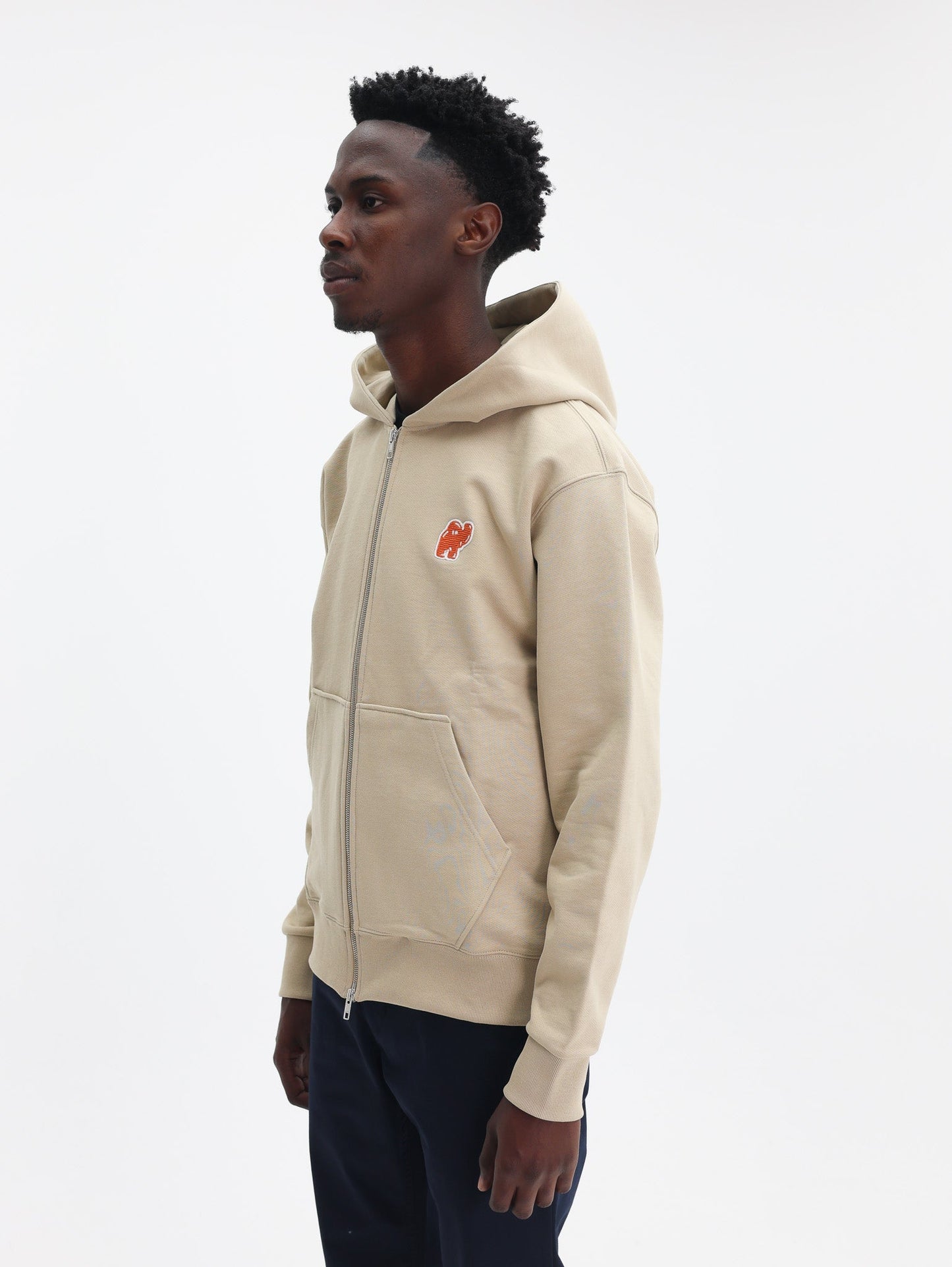 Kenzo Zip Up Hoodie Elephant Logo Beige