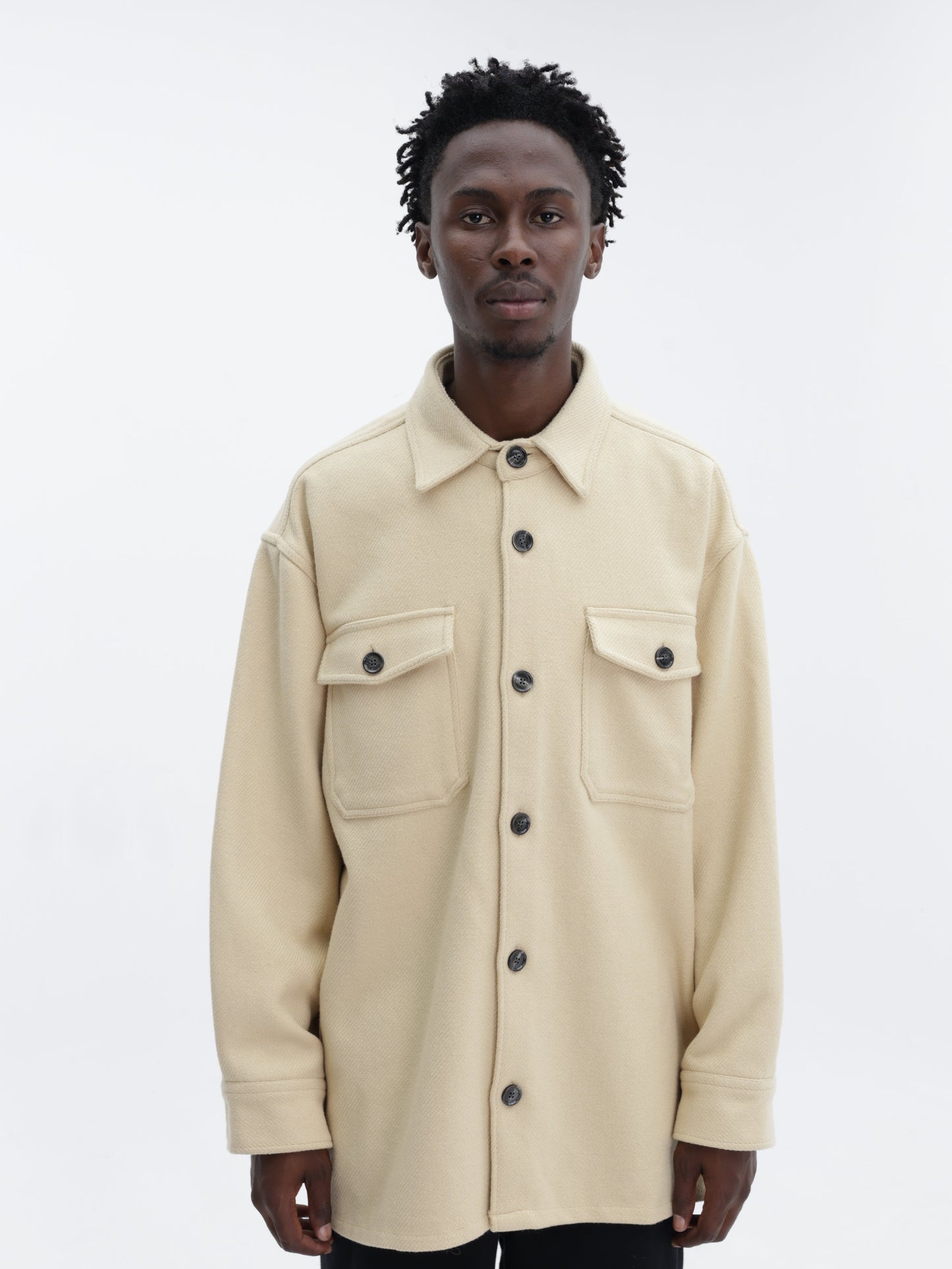 Ami Shirt Spread Collar Wool Blend Off-White
