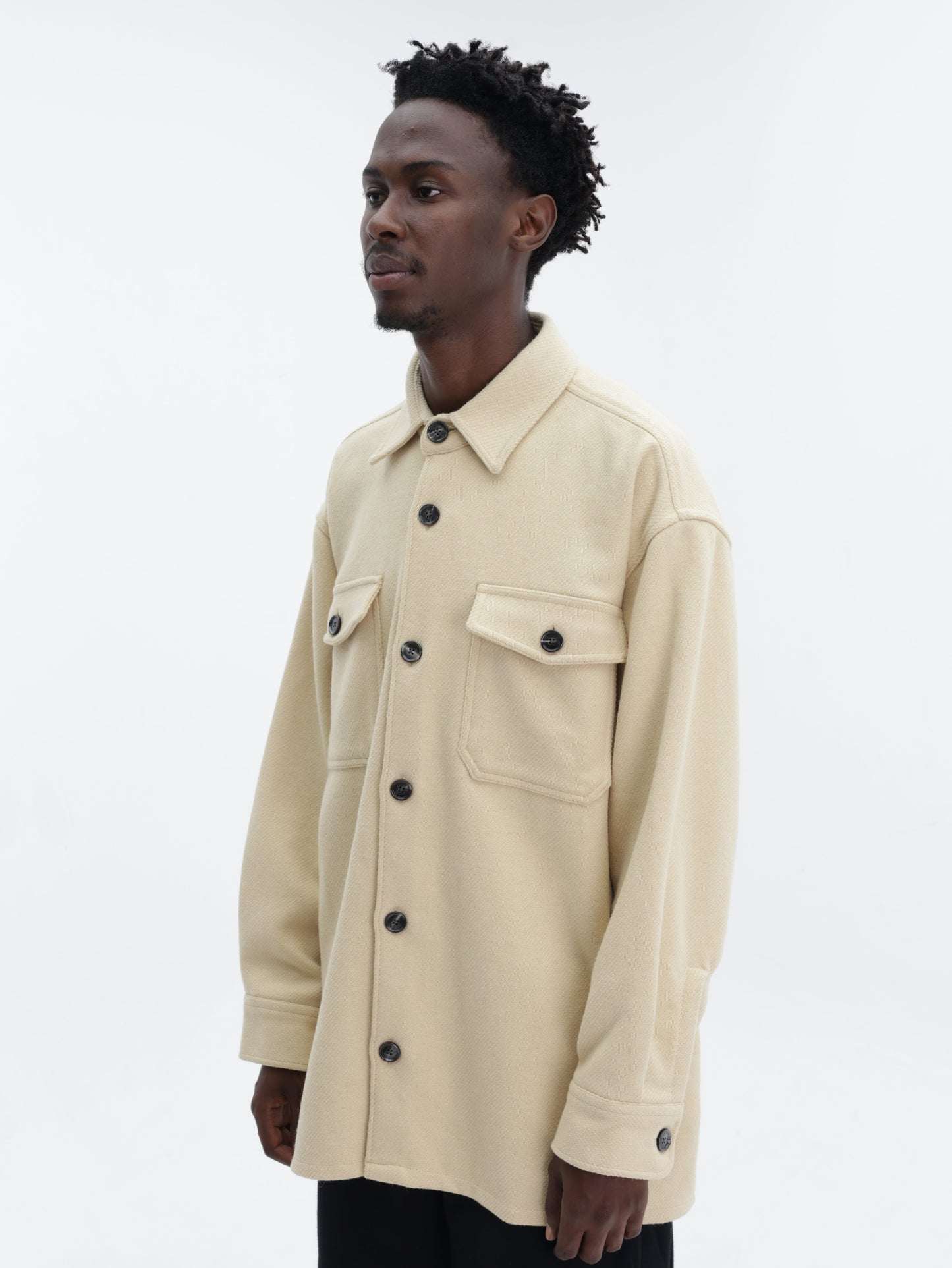 Ami Shirt Spread Collar Wool Blend Off-White