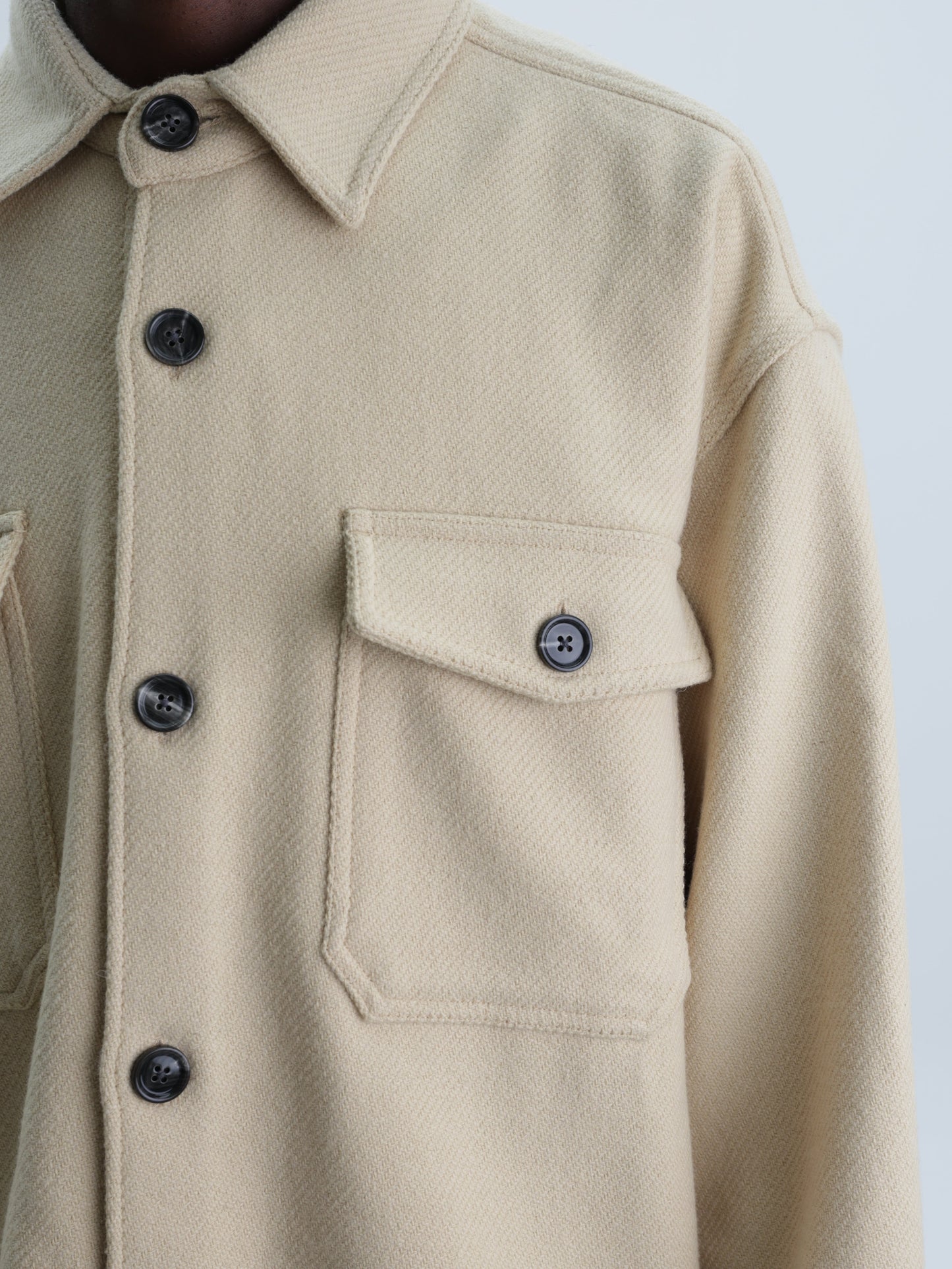 Ami Shirt Spread Collar Wool Blend Off-White