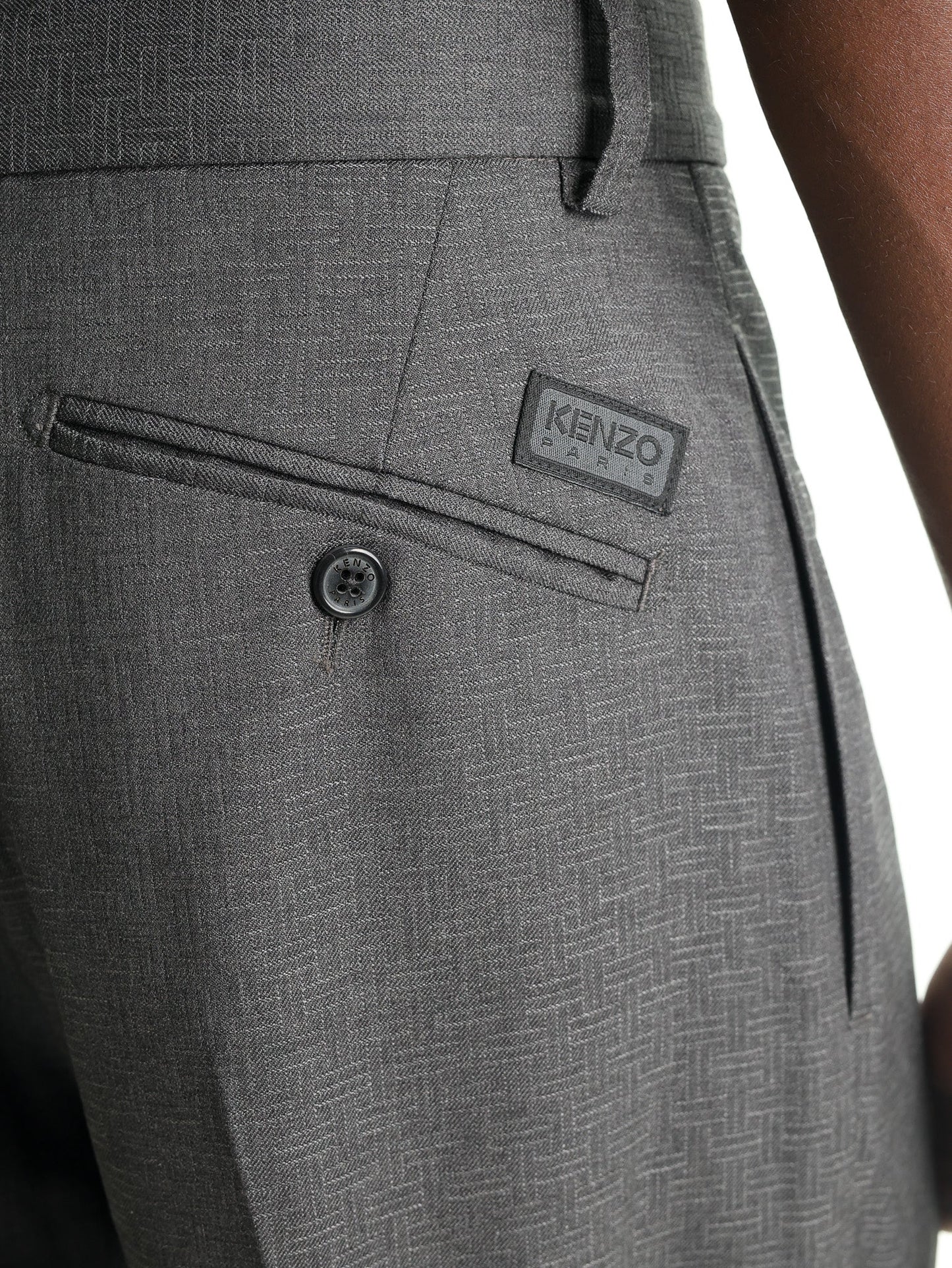 Kenzo Weave Pants Straight Tailored  Wool Jacquard Taupe