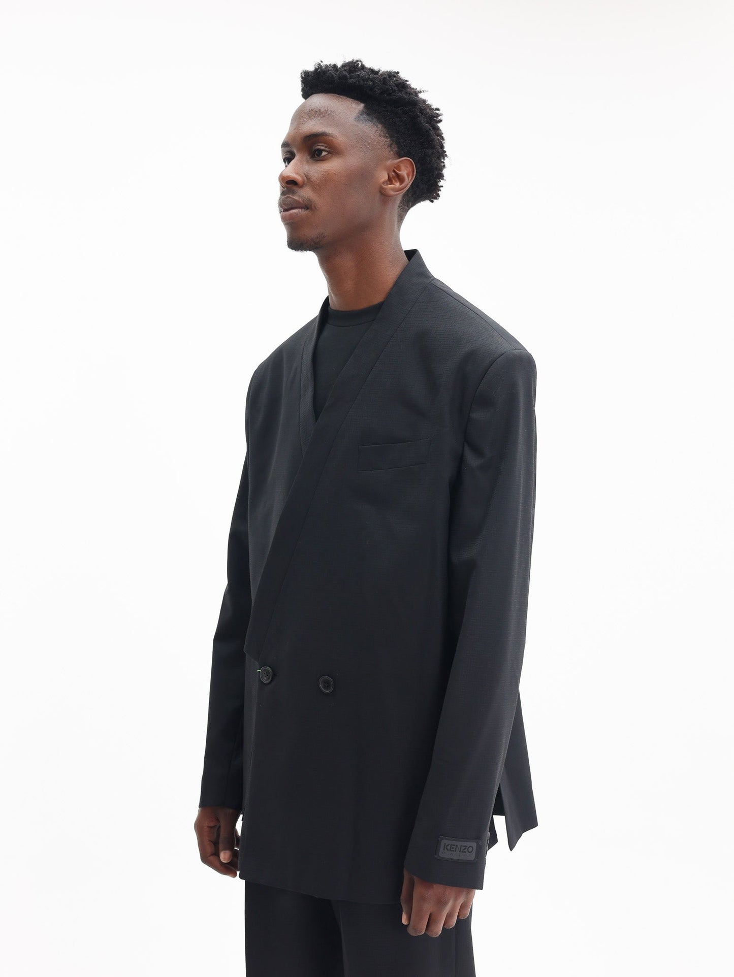 Kenzo Weave Blazer Tailored Wool Jacquard Black
