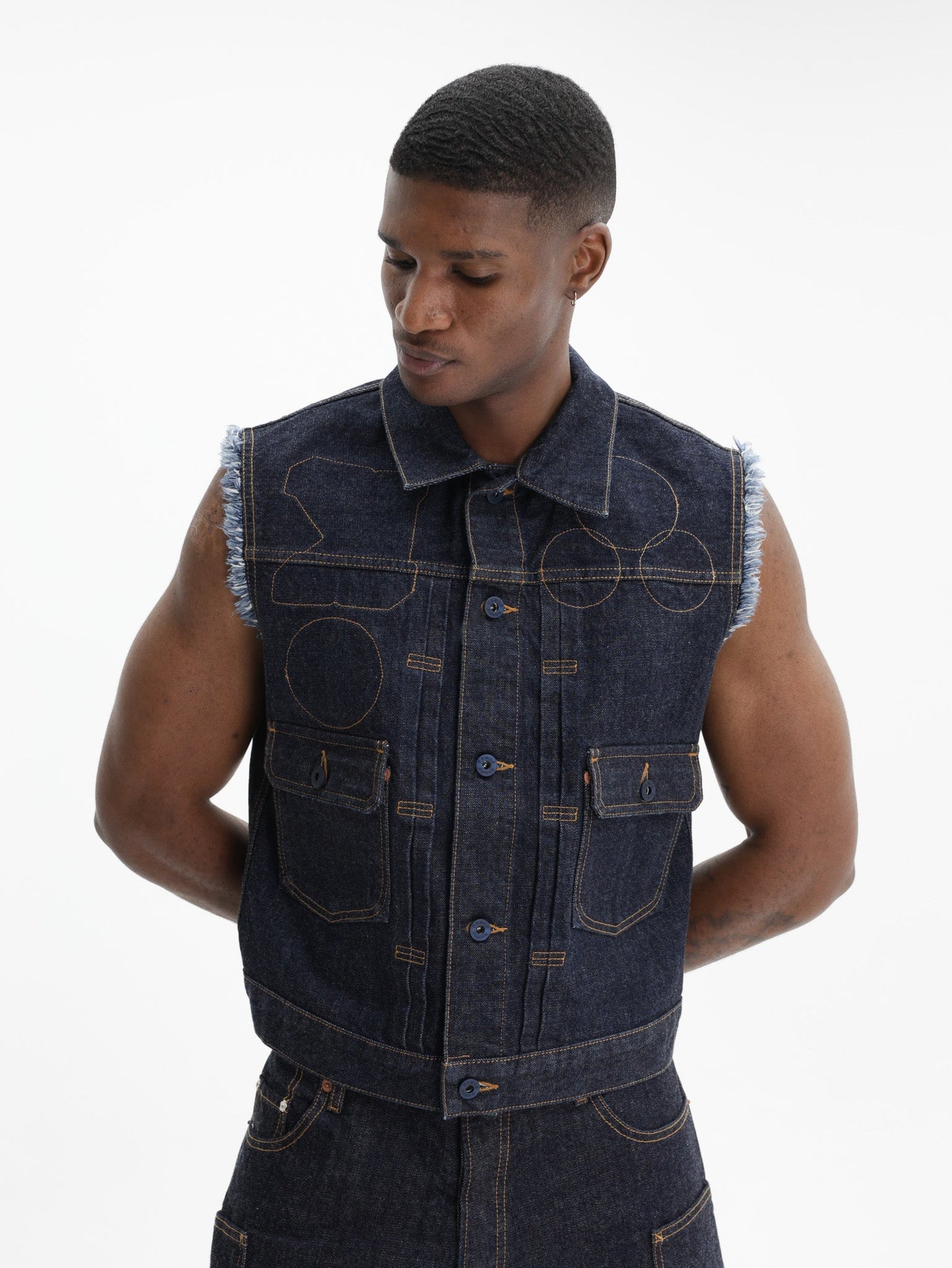 Kenzo Trucker Cut Off Badges Dm Rinse Blue Denim