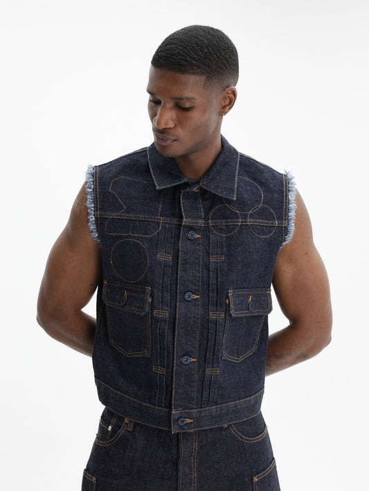 Kenzo Trucker Cut Off Badges Dm Rinse Blue Denim