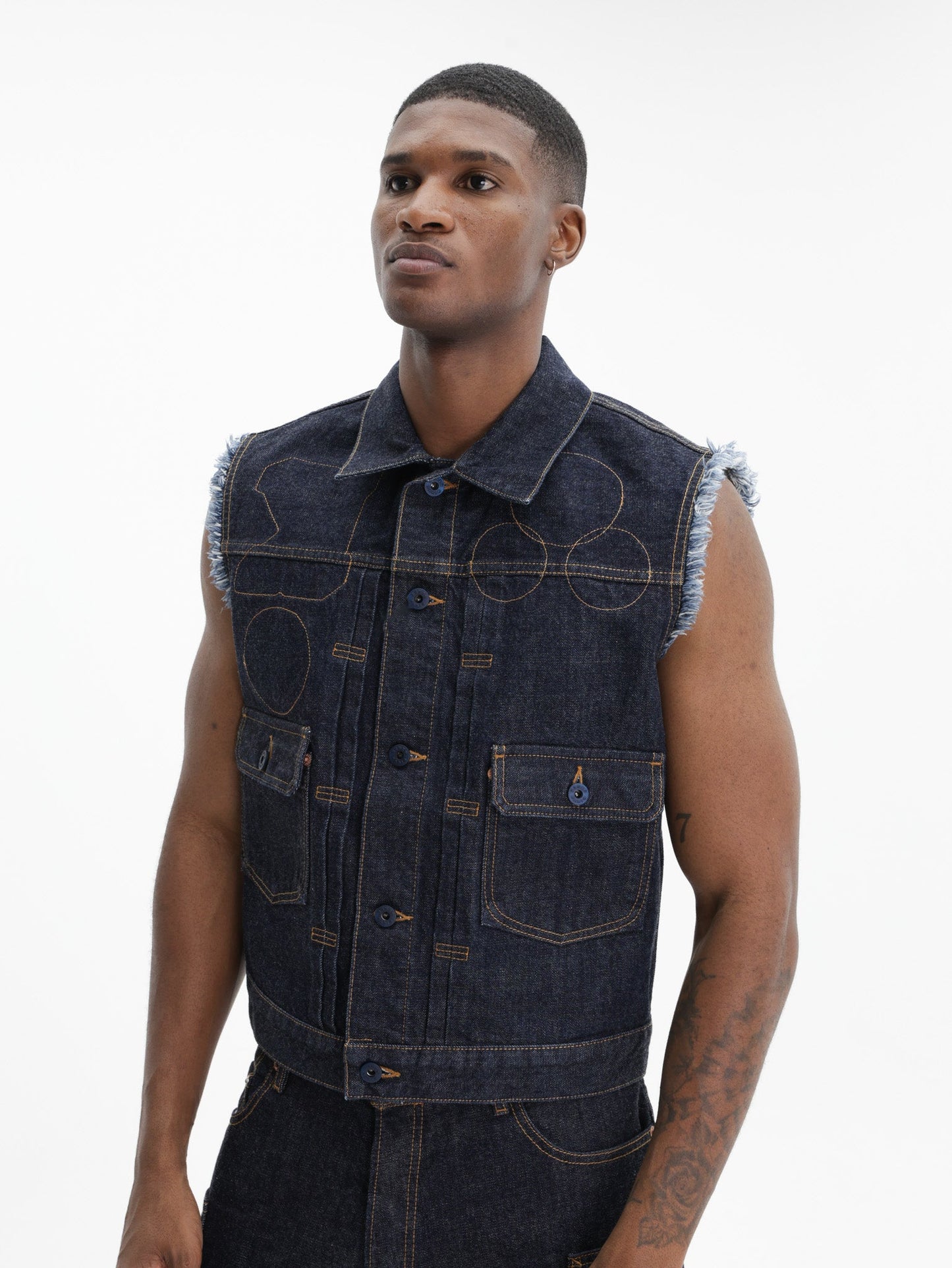 Kenzo Trucker Cut Off Badges Dm Rinse Blue Denim