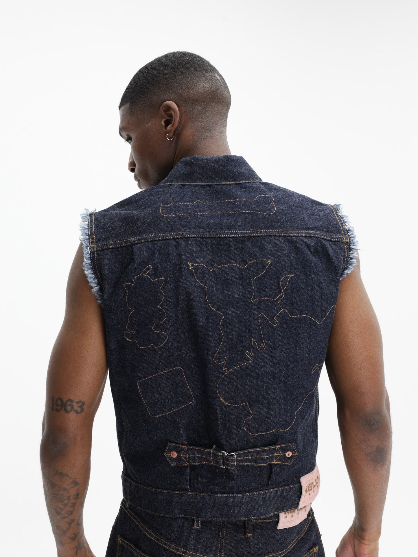 Kenzo Trucker Cut Off Badges Dm Rinse Blue Denim