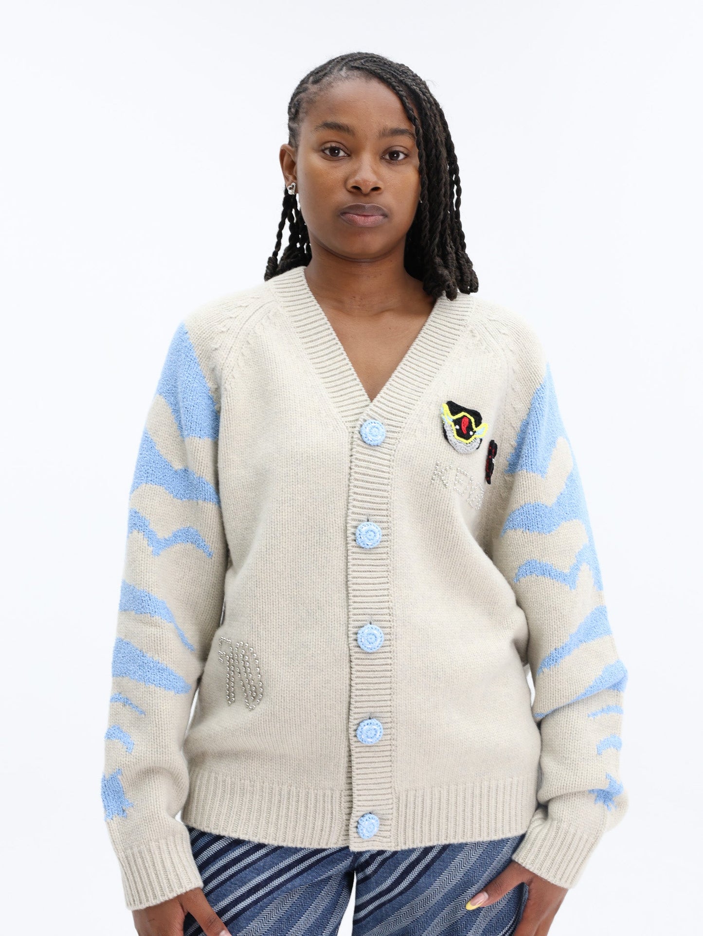 Kenzo Cardigan Logo Pale Grey-Blue
