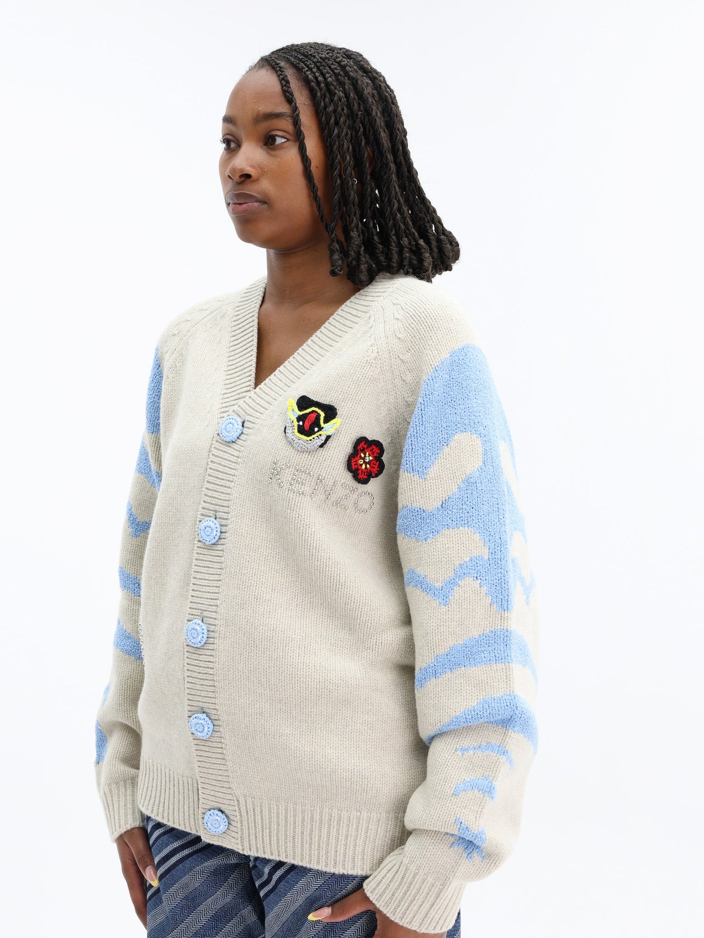 Kenzo Cardigan Logo Pale Grey-Blue