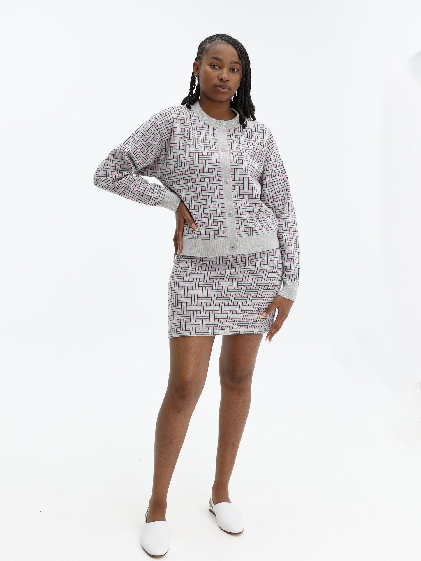 Kenzo Cardigan Checkered Pale Grey