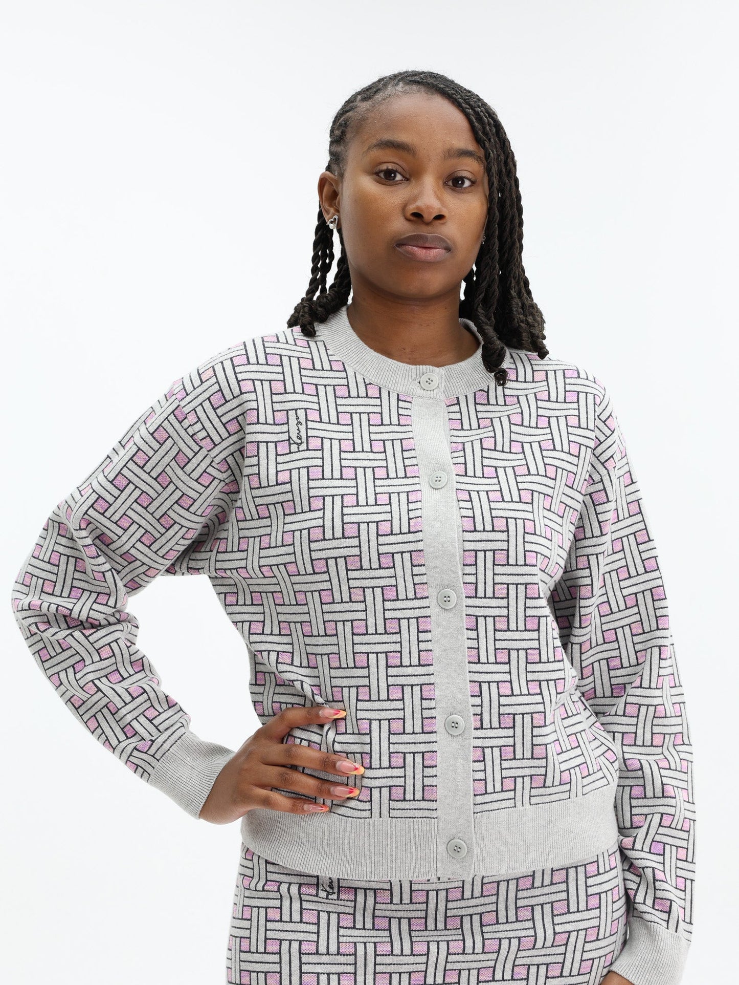 Kenzo Cardigan Checkered Pale Grey