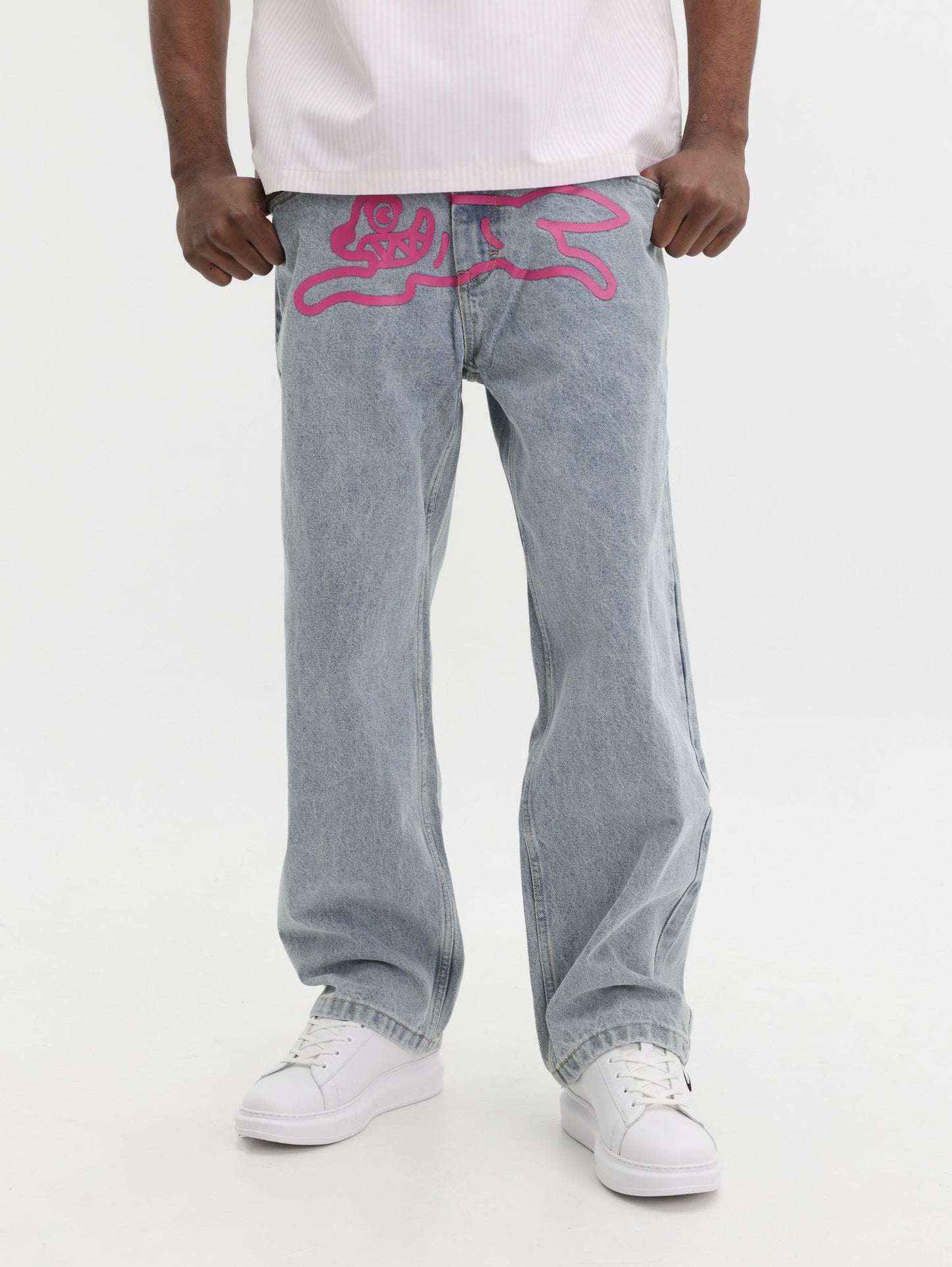 Ice-cream Pants Pink Dog Logo Light Wash