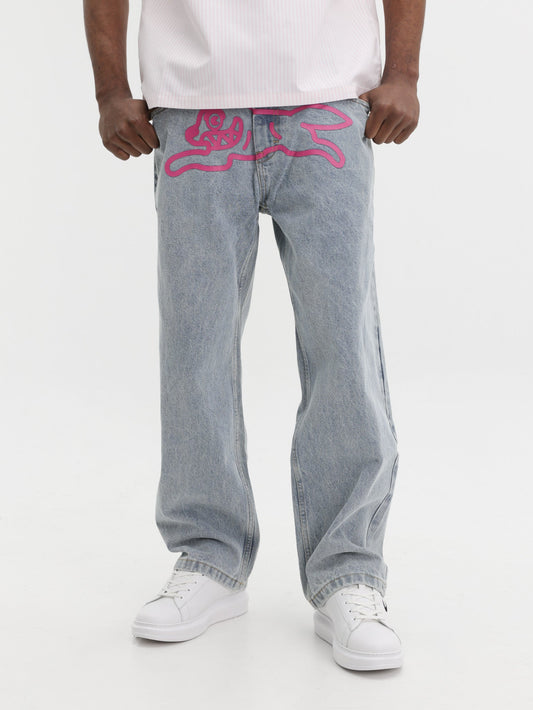 Ice-cream Pants Pink Dog Logo Light Wash