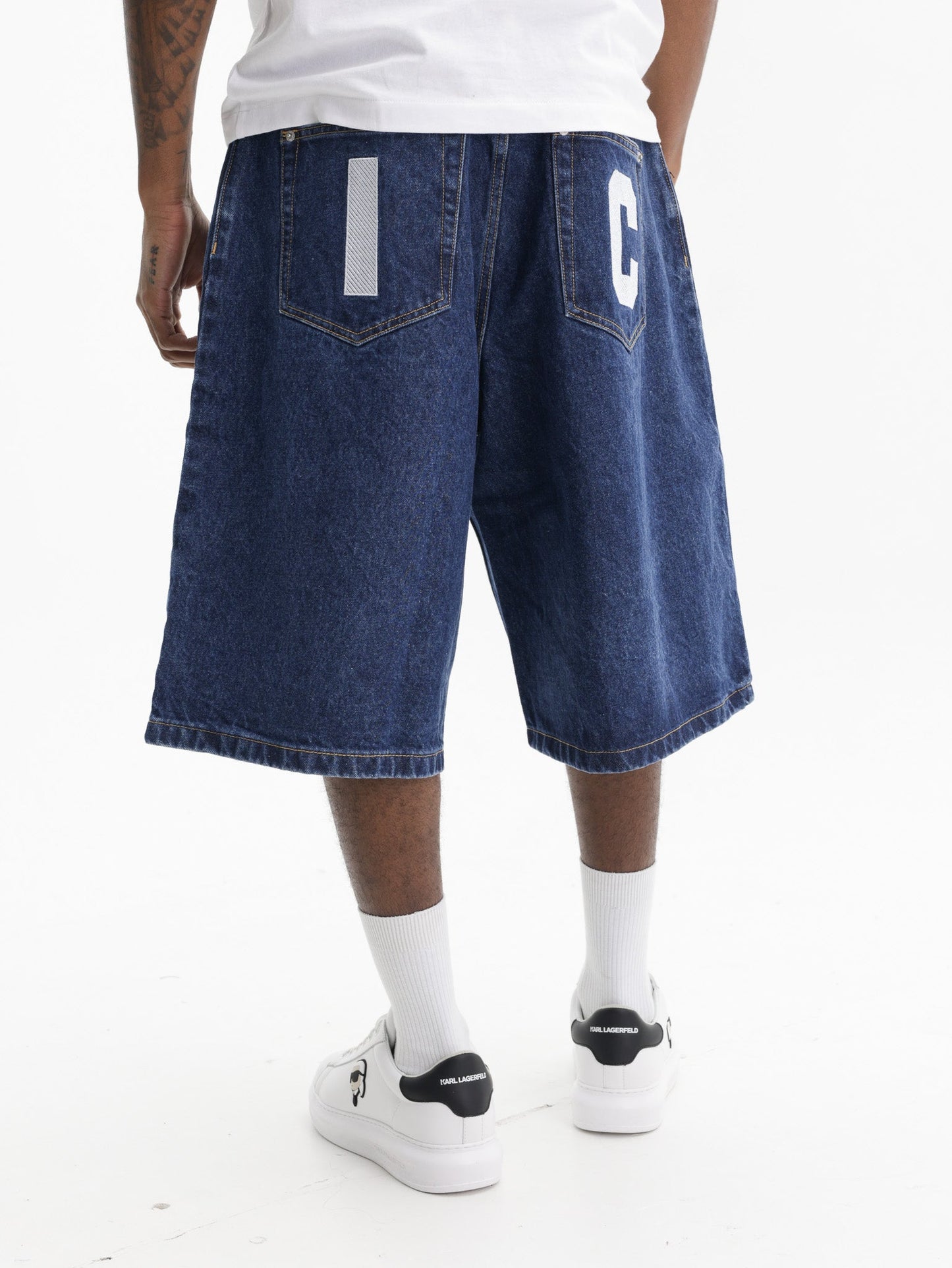 Ice-cream Shorts White Dog Logo Denim Medium Wash