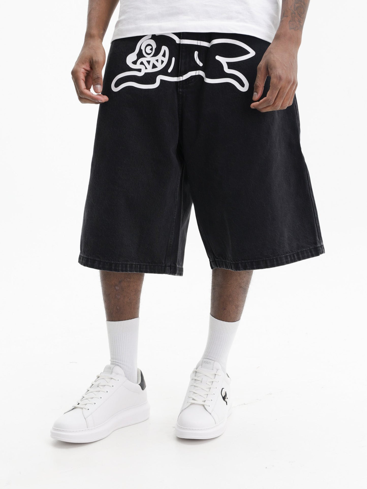 Ice-cream Shorts White Dog Logo Denim Black