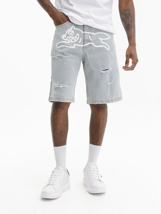 Ice-cream Shorts White Dog Logo Denim Dark Wash