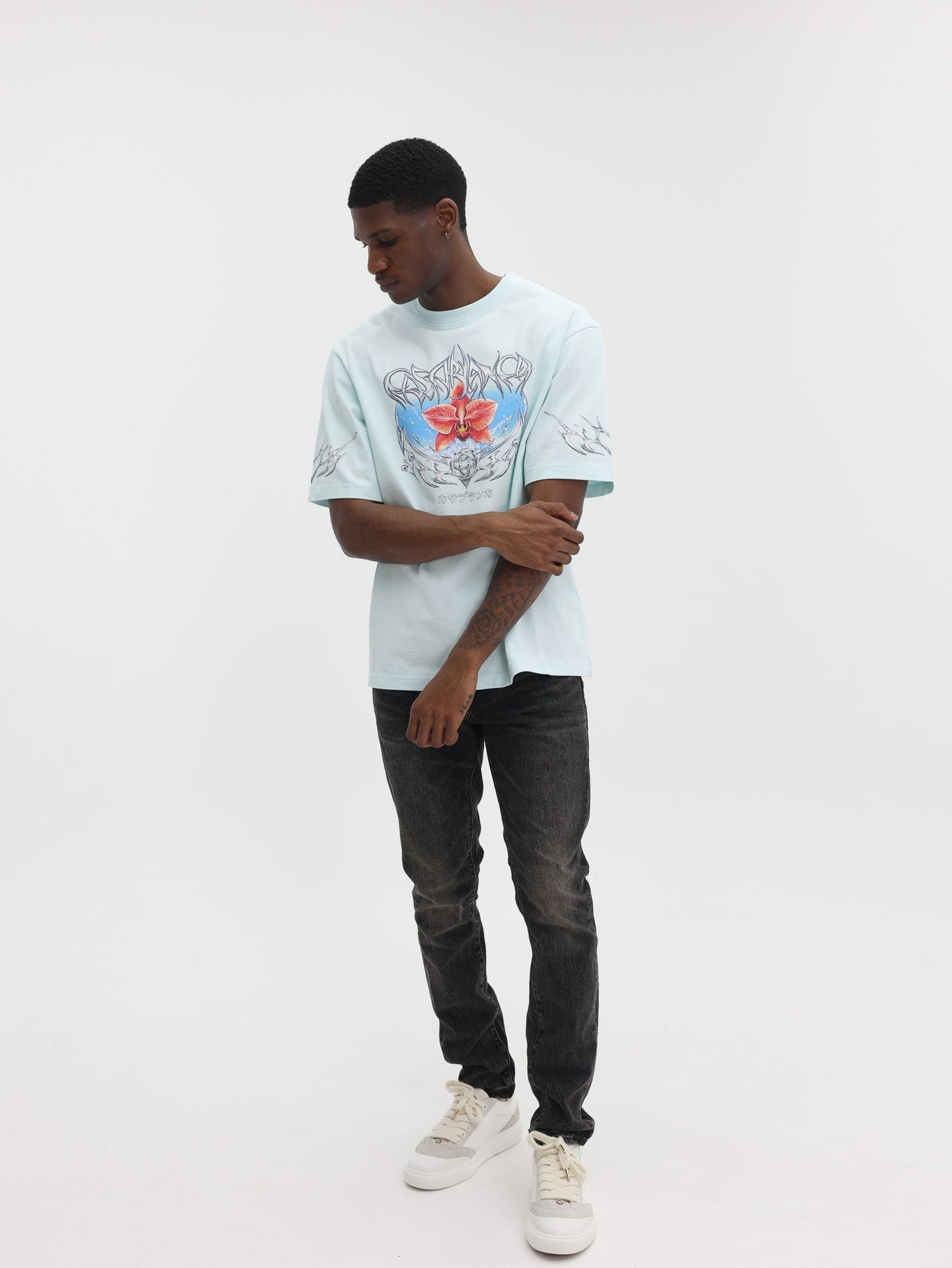 Casablanca T-Shirt Blades Print Oversized Pale Blue
