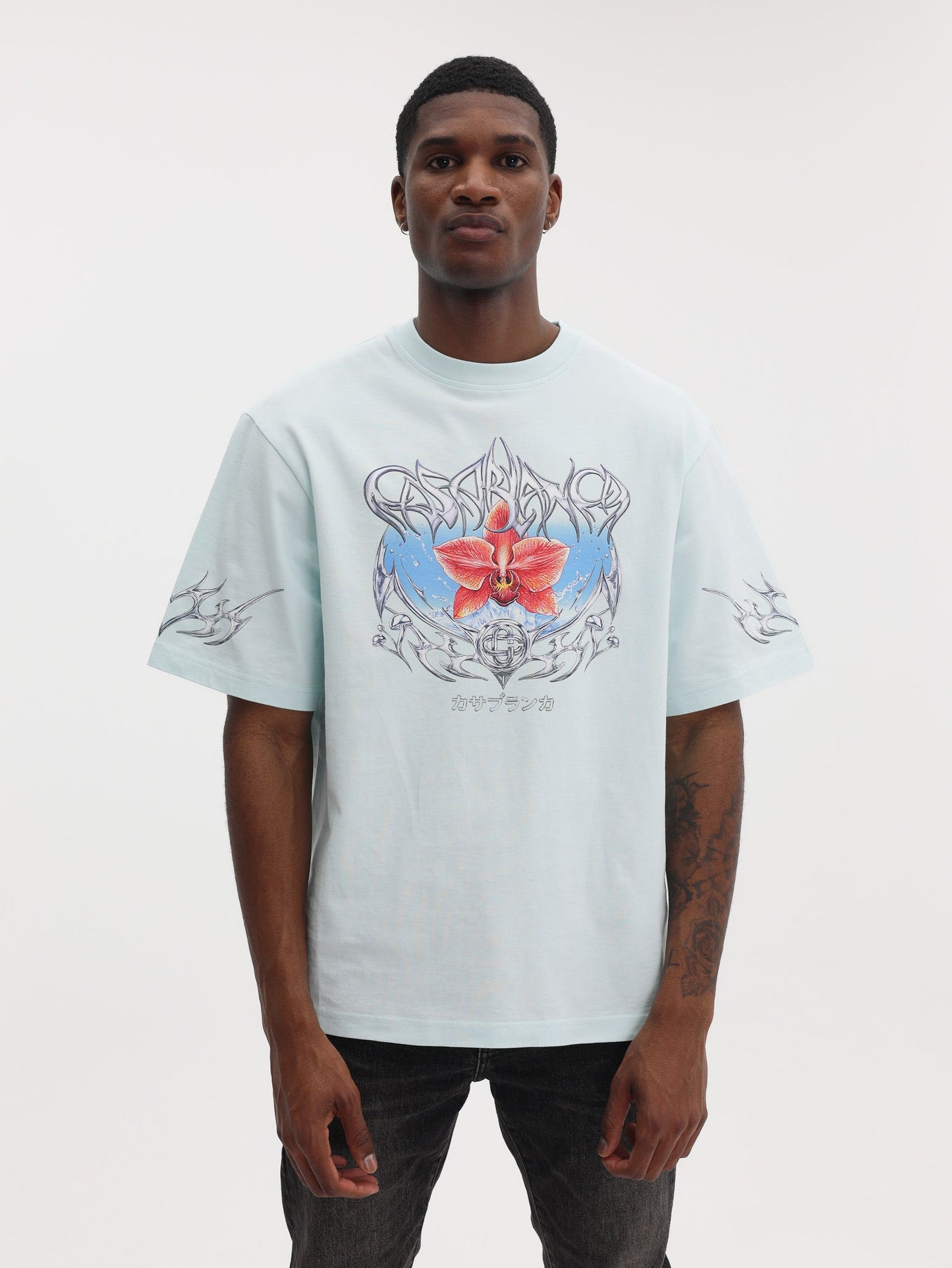 Casablanca T-Shirt Blades Print Oversized Pale Blue