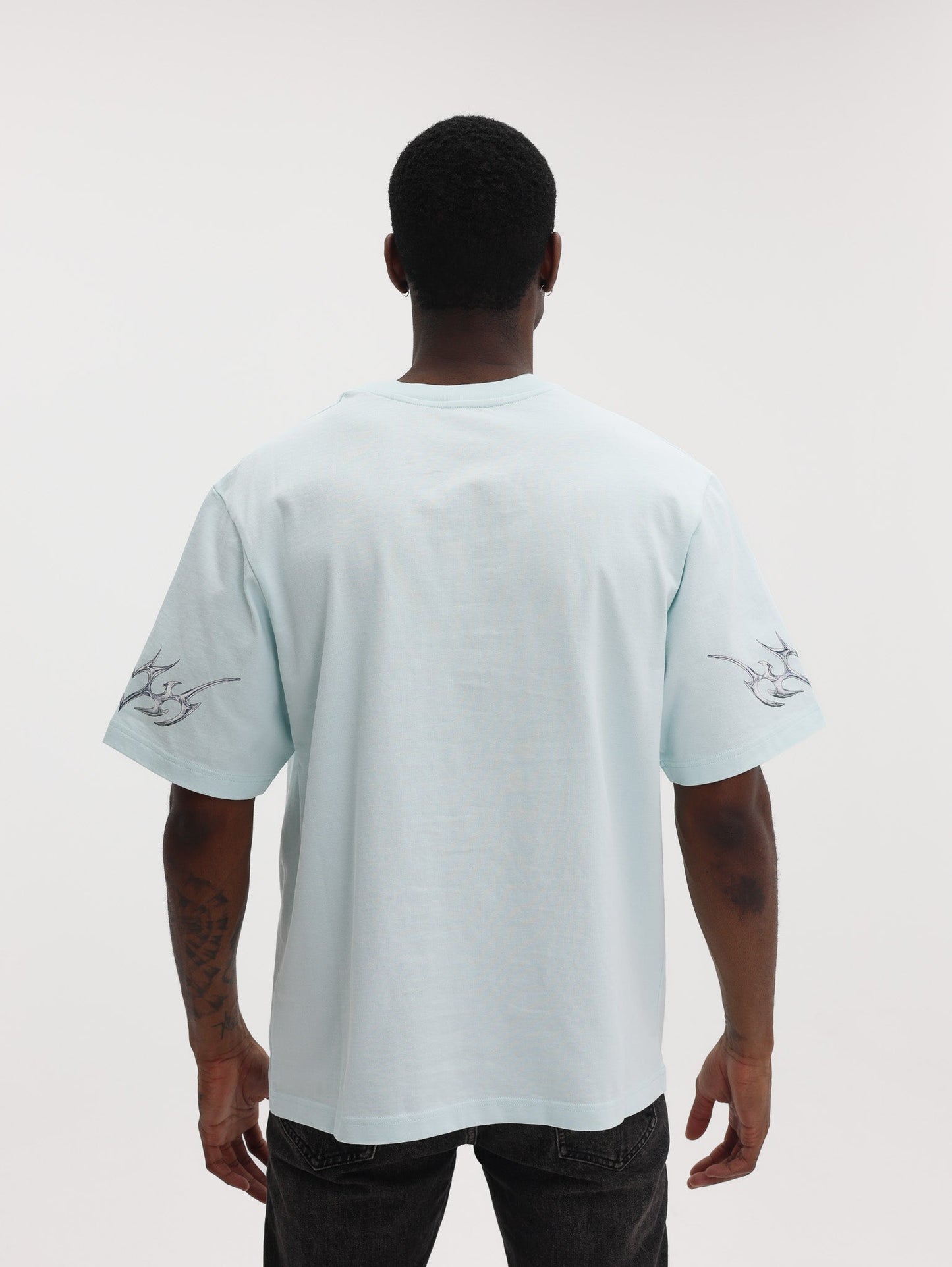 Casablanca T-Shirt Blades Print Oversized Pale Blue