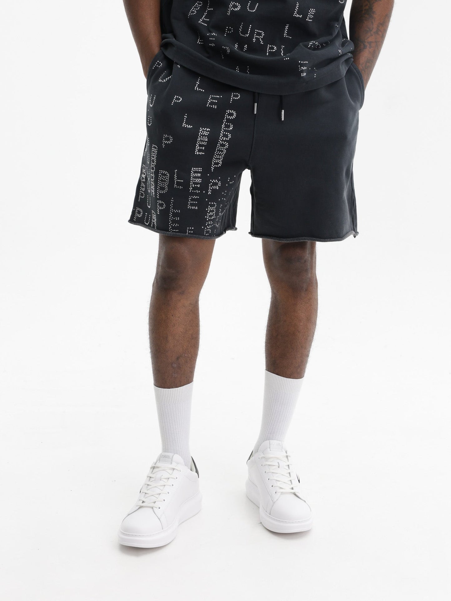 Purple Shorts Hwt Fleece Raw Hem Black