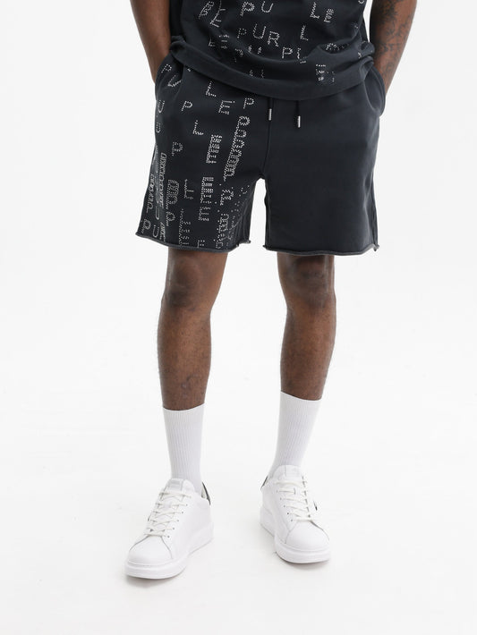 Purple Shorts Hwt Fleece Raw Hem Black