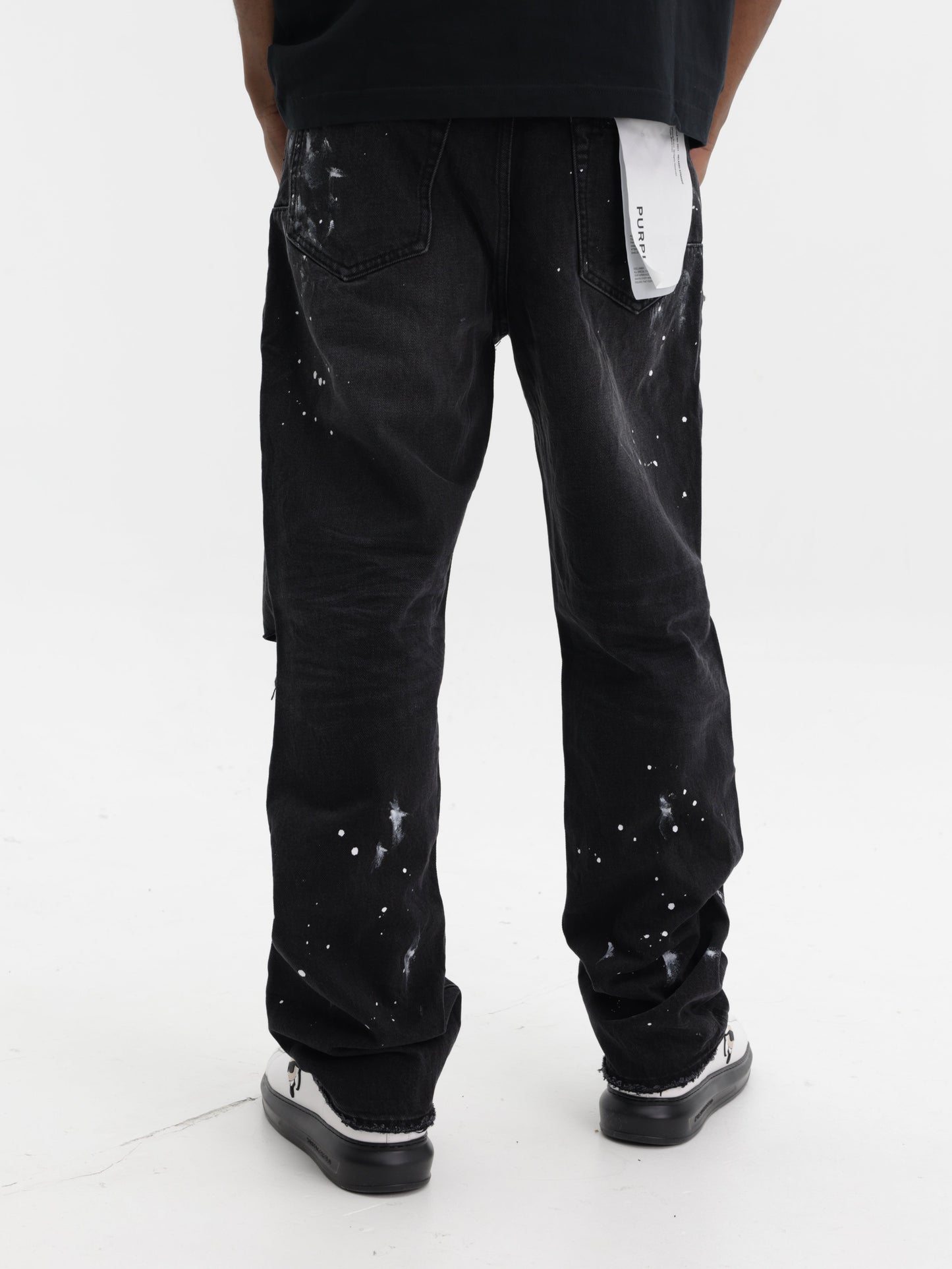 Purple Jeans Knee Slit Paint Black