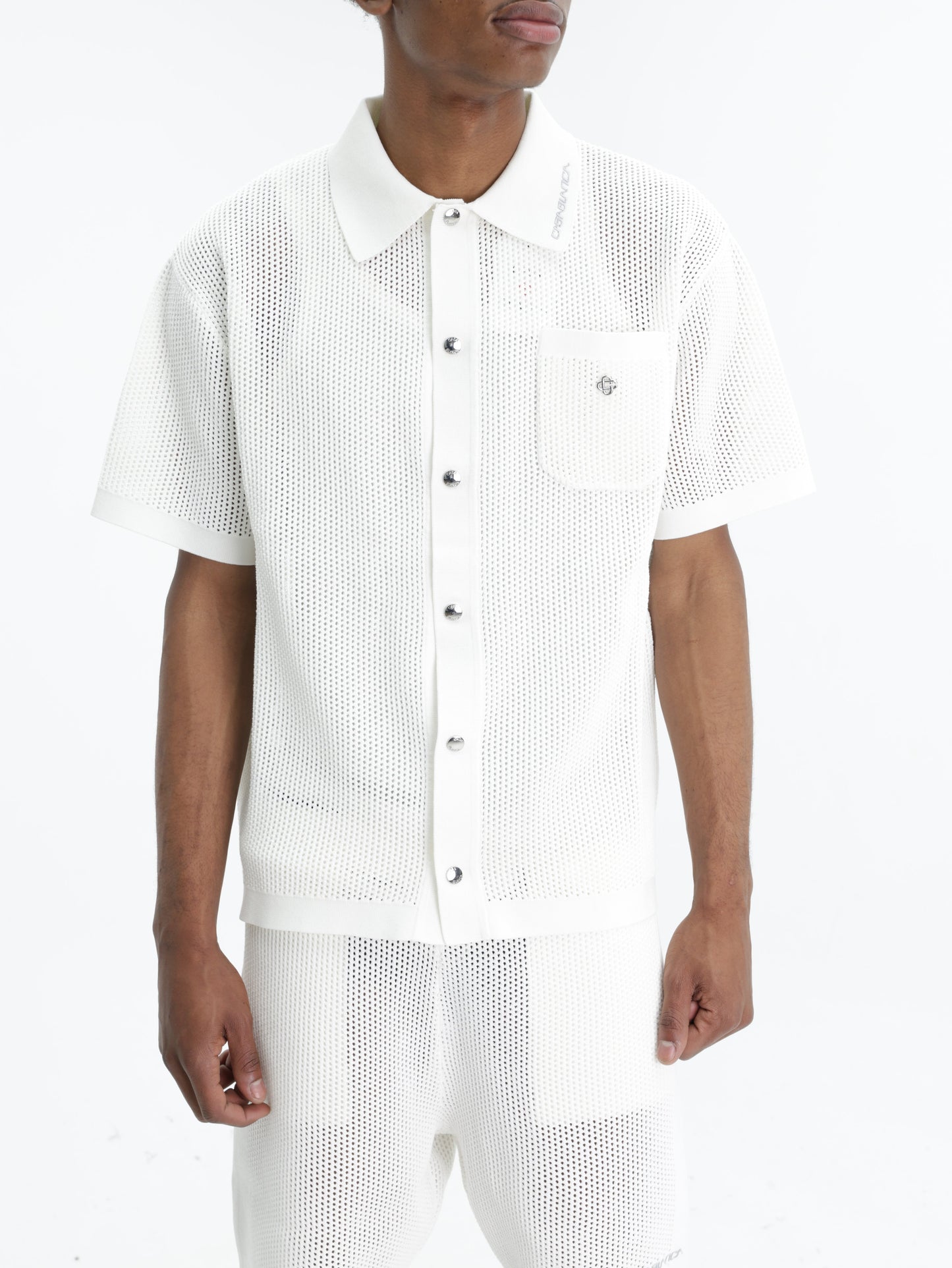Casablanca Shirt Mesh Collar Ss White