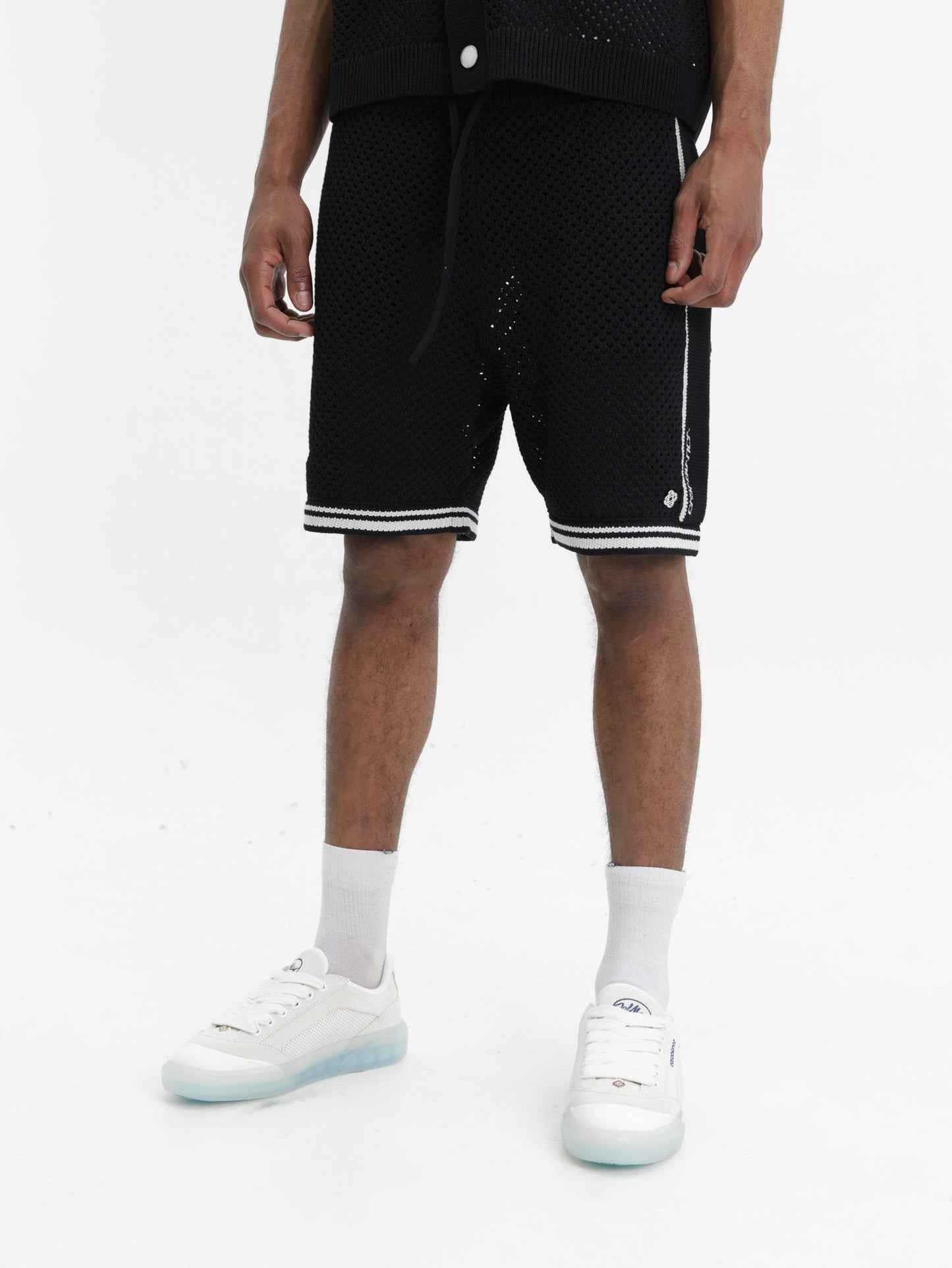 Casablanca Shorts White Stripe Mesh Black