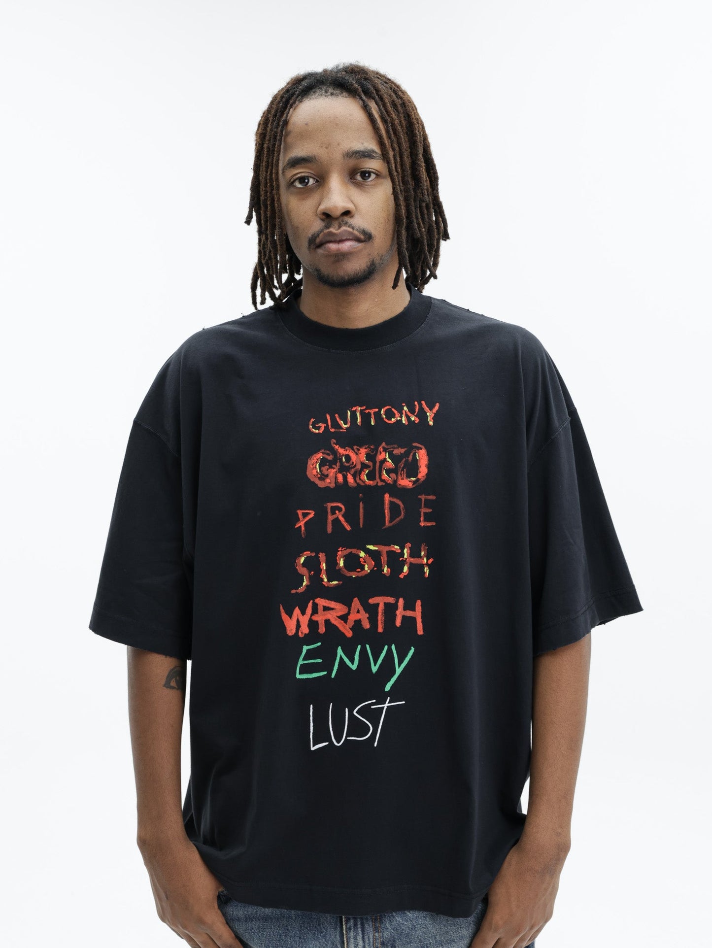 Vetements T-Shirt 7 Sins Washed-Out Black