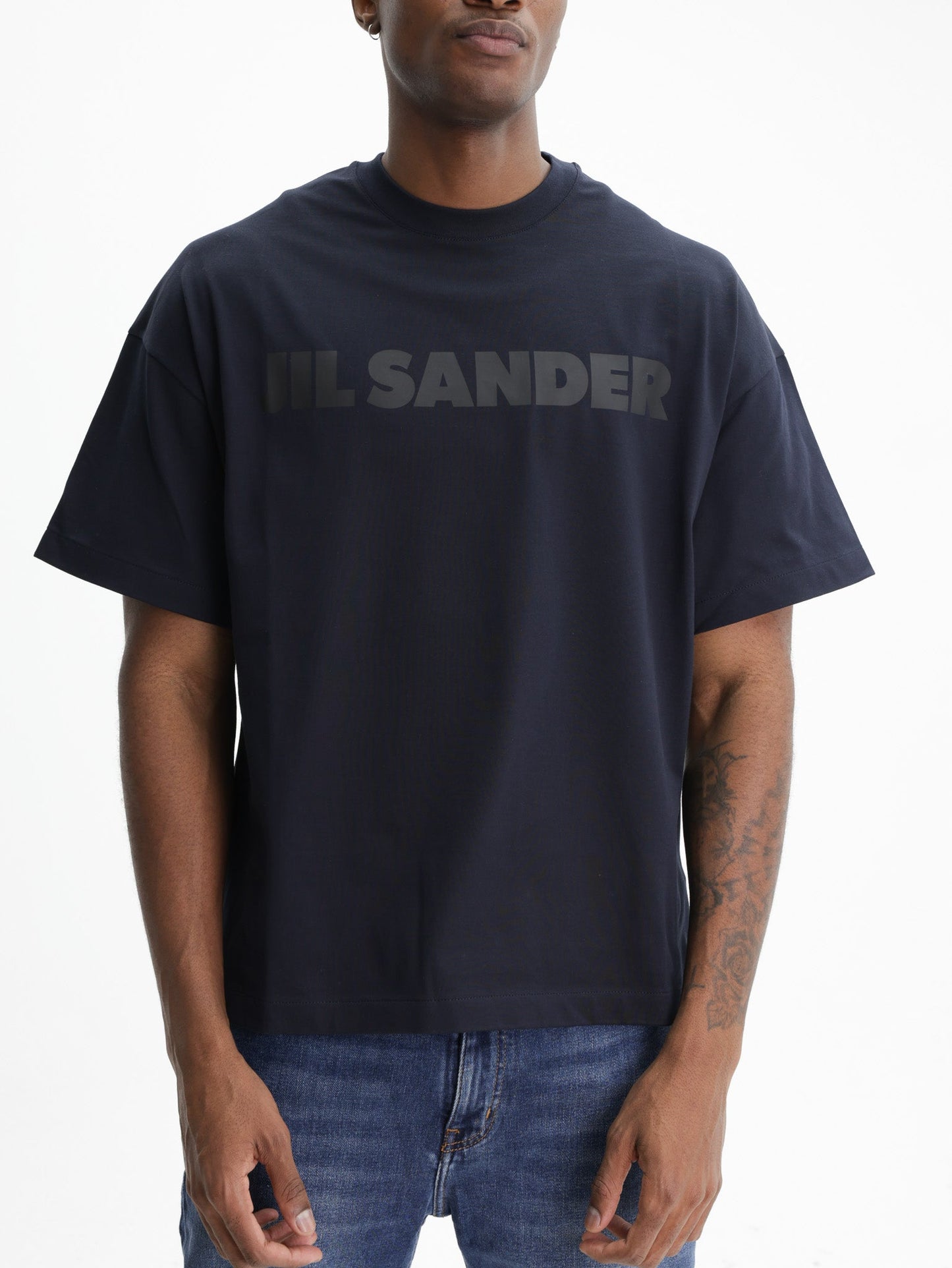 Jil Sander T-Shirt Black Print Crew Navy