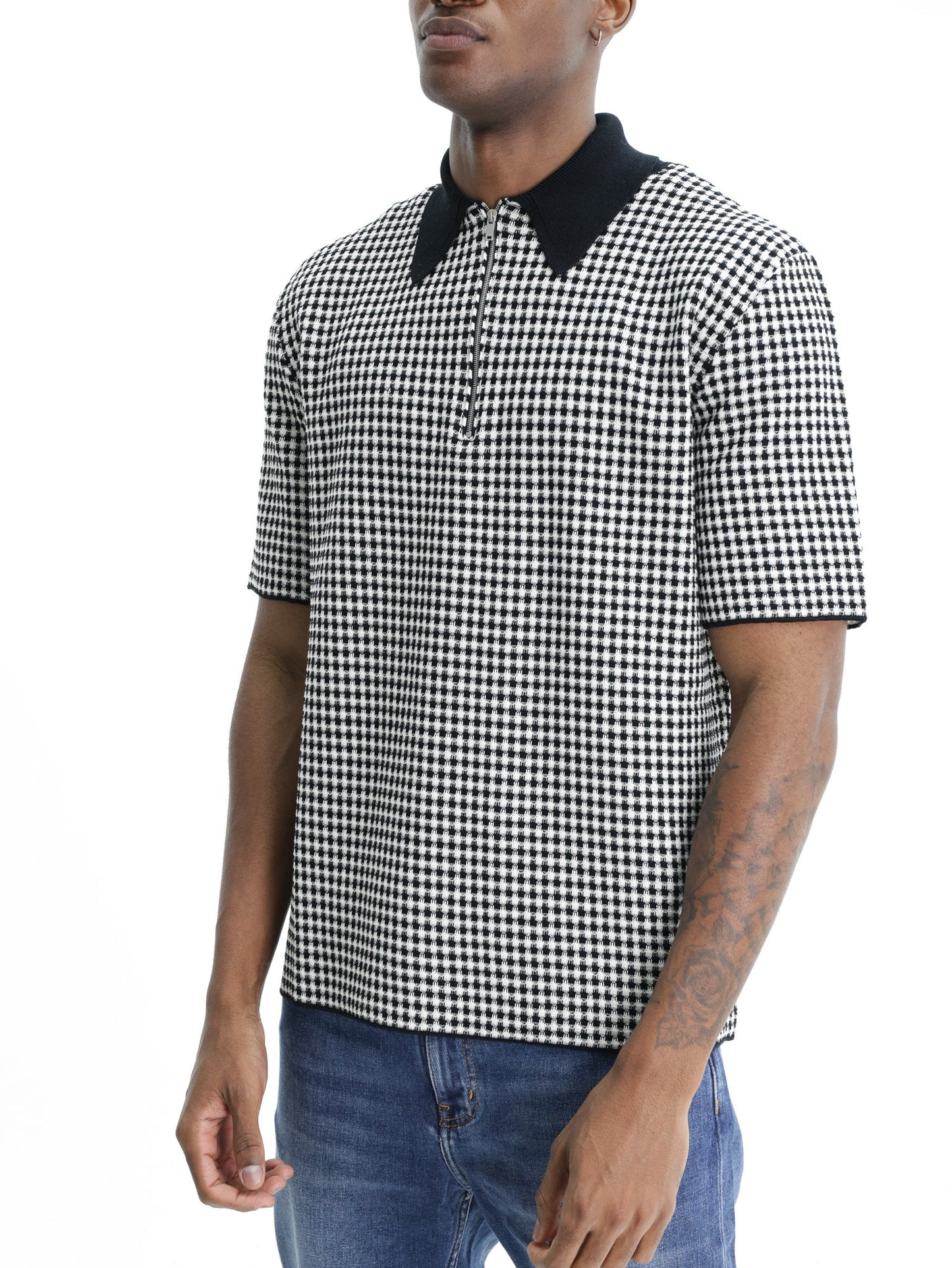 Jil Sander Golfer Zip Ss Checkered Black/white