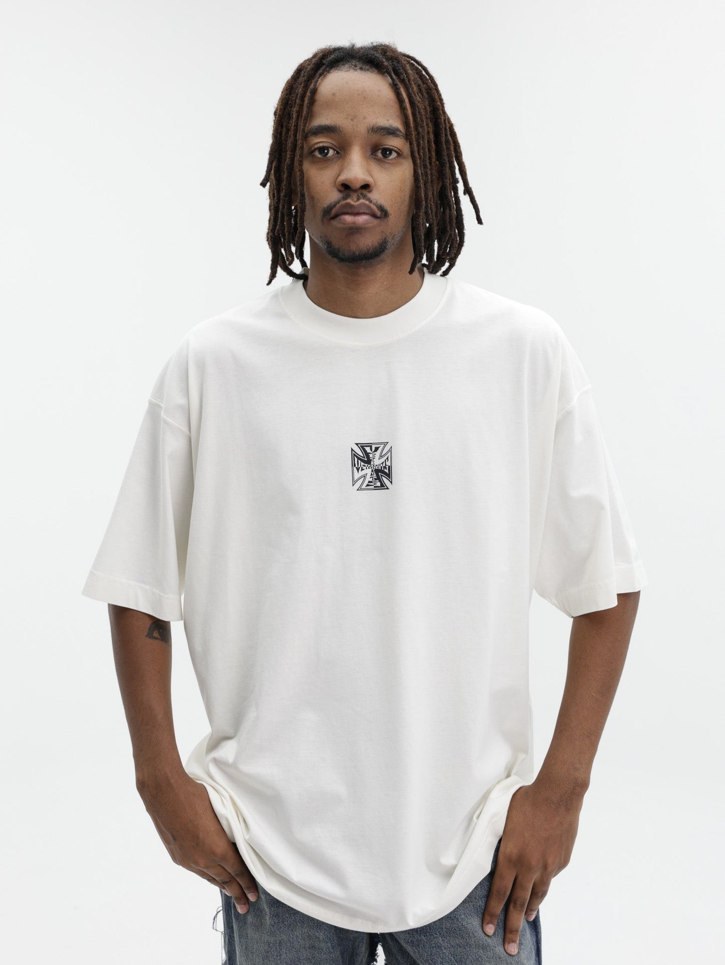 Vetements T-Shirt Biker Cross Logo Vanilla