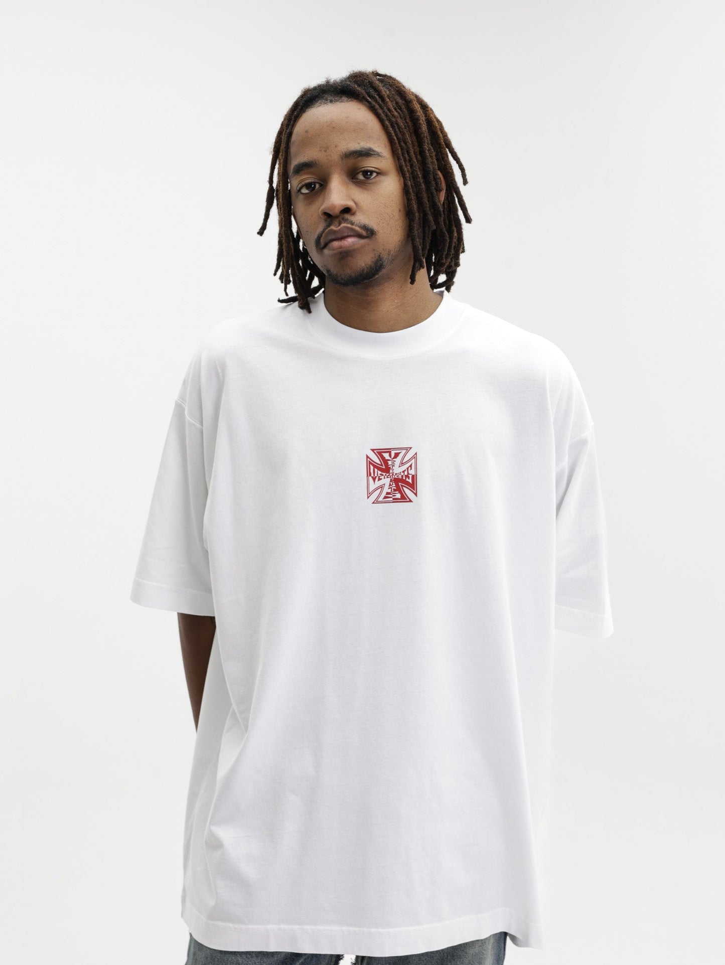 Vetements T-Shirt Double Biker Cross Logo White